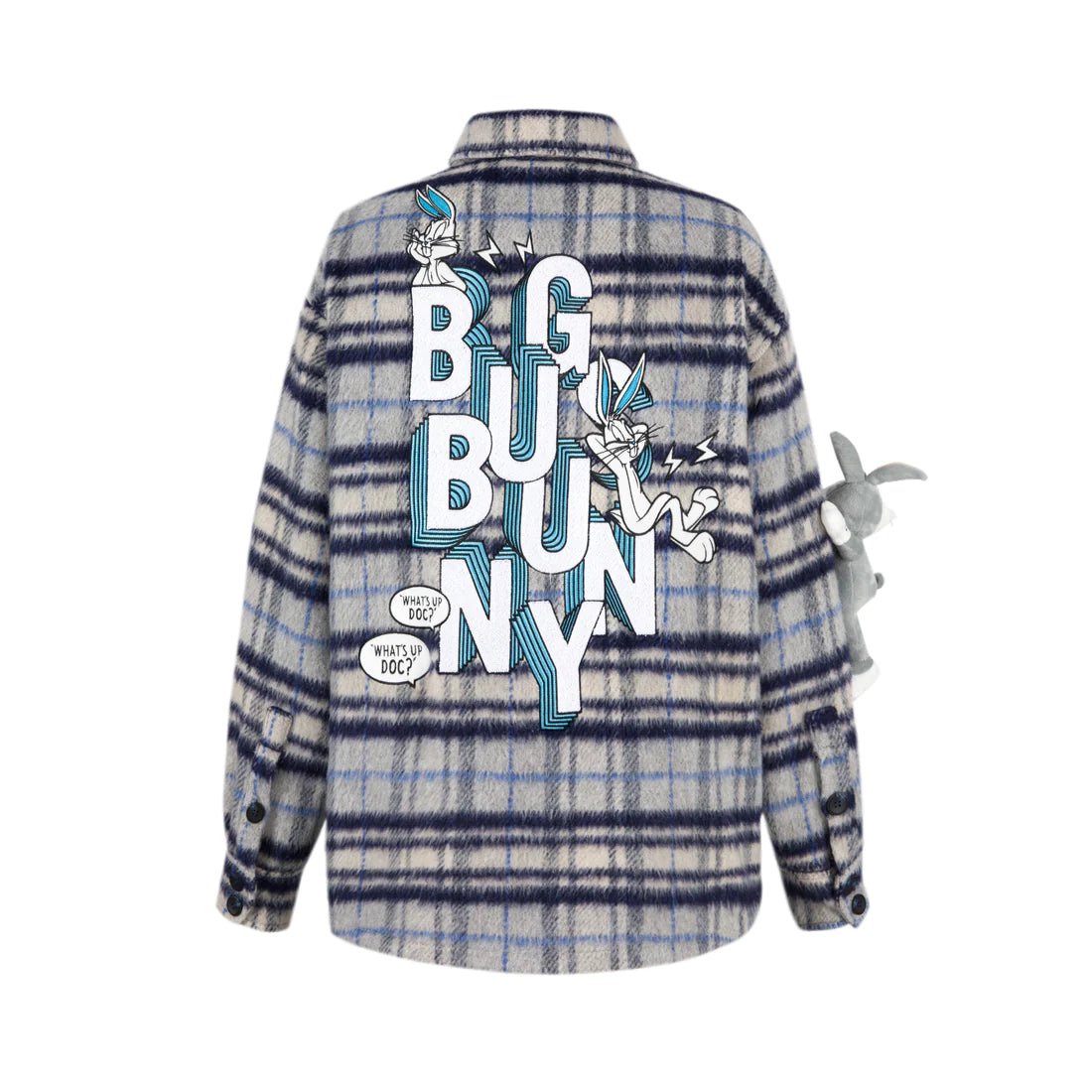 13DE MARZO 13 De Marzo X Looney Tunes Blue Bugs Bunny Plaid Shirt Coat | MADA IN CHINA