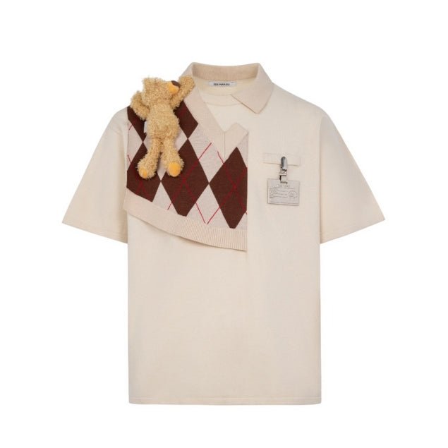 13 DE MARZO 13DE MARZO Bear Knit Patch T-shirt Papyrus | MADA IN CHINA