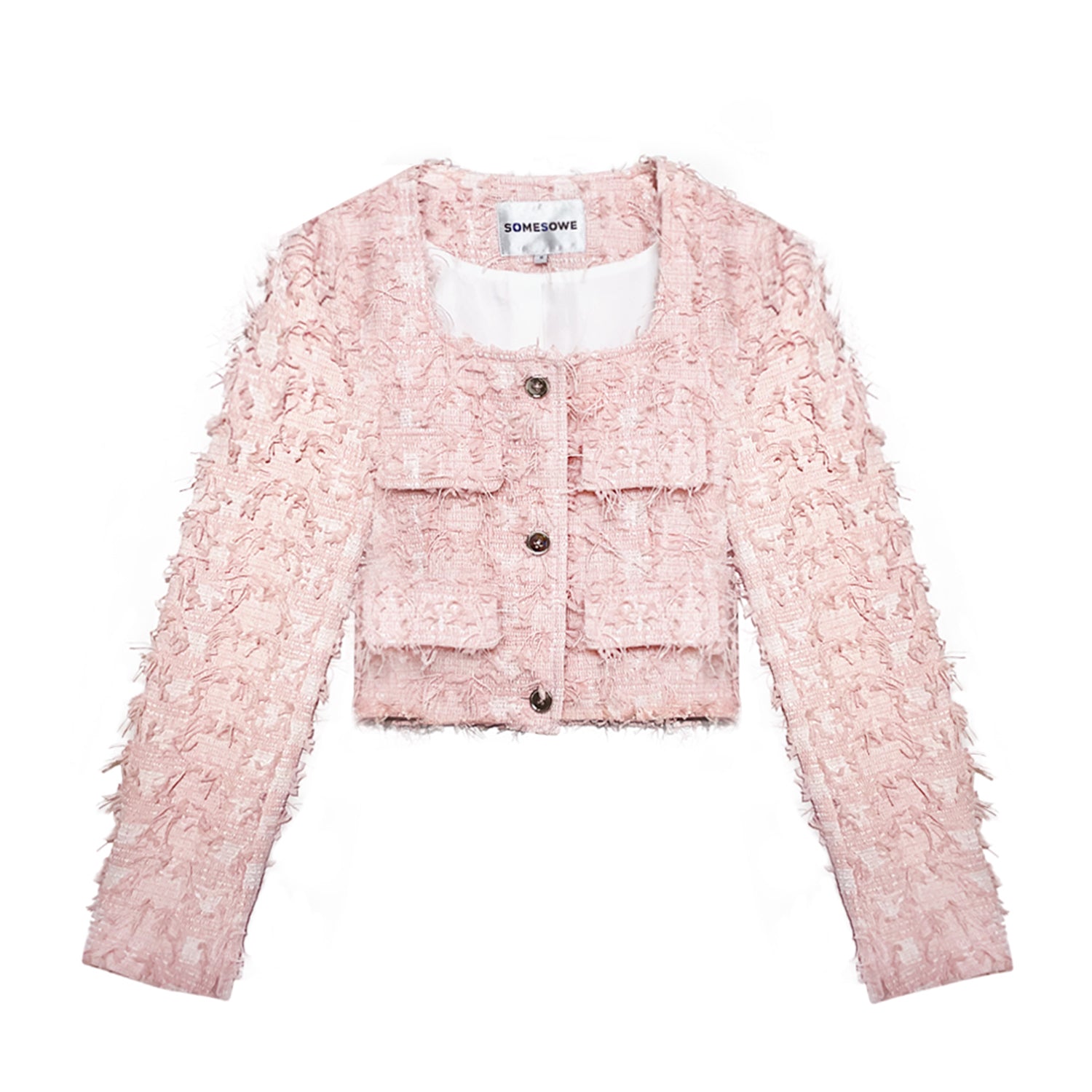 Pink Square Collar Woven Jacket