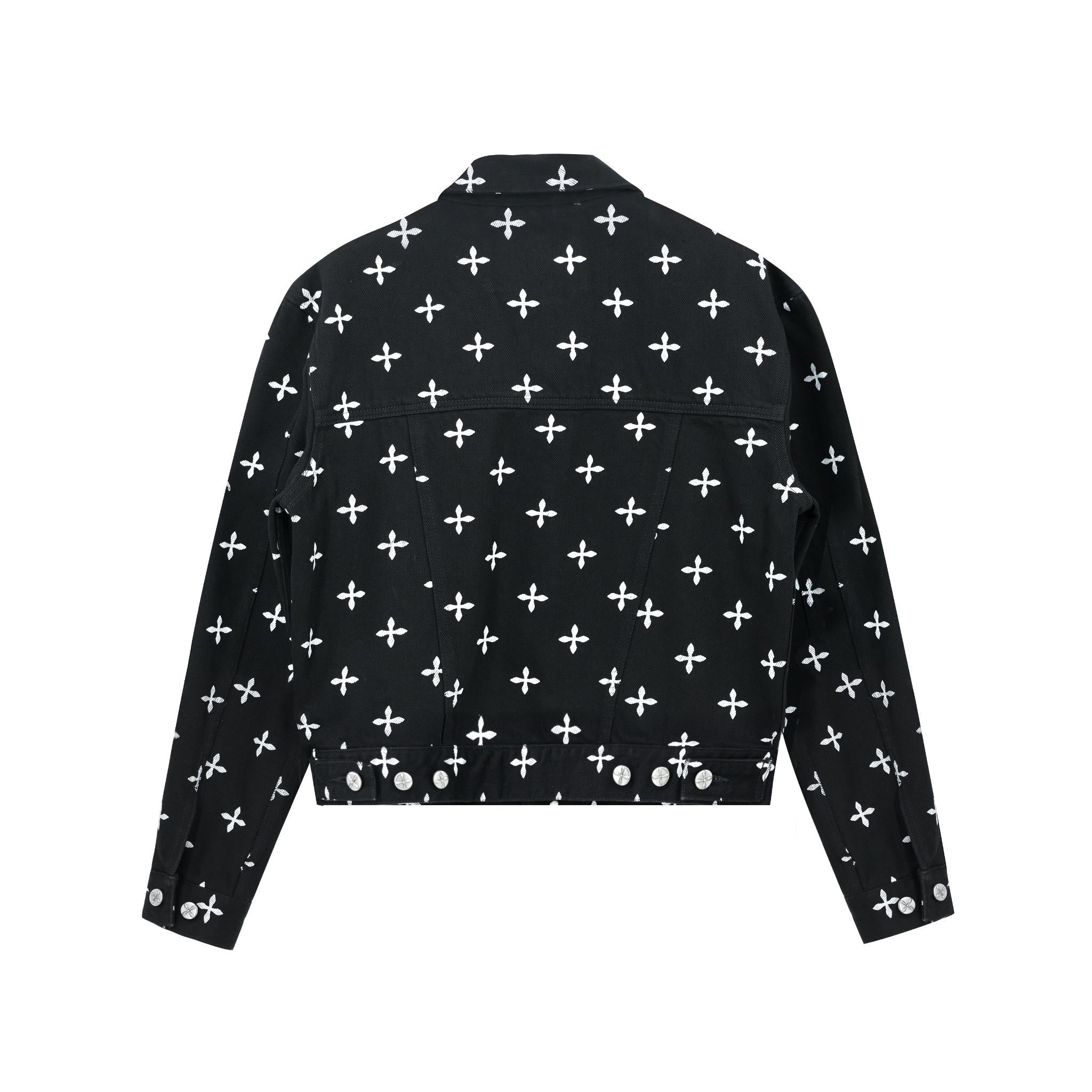 Black Allover Compass Logo Denim Jacket