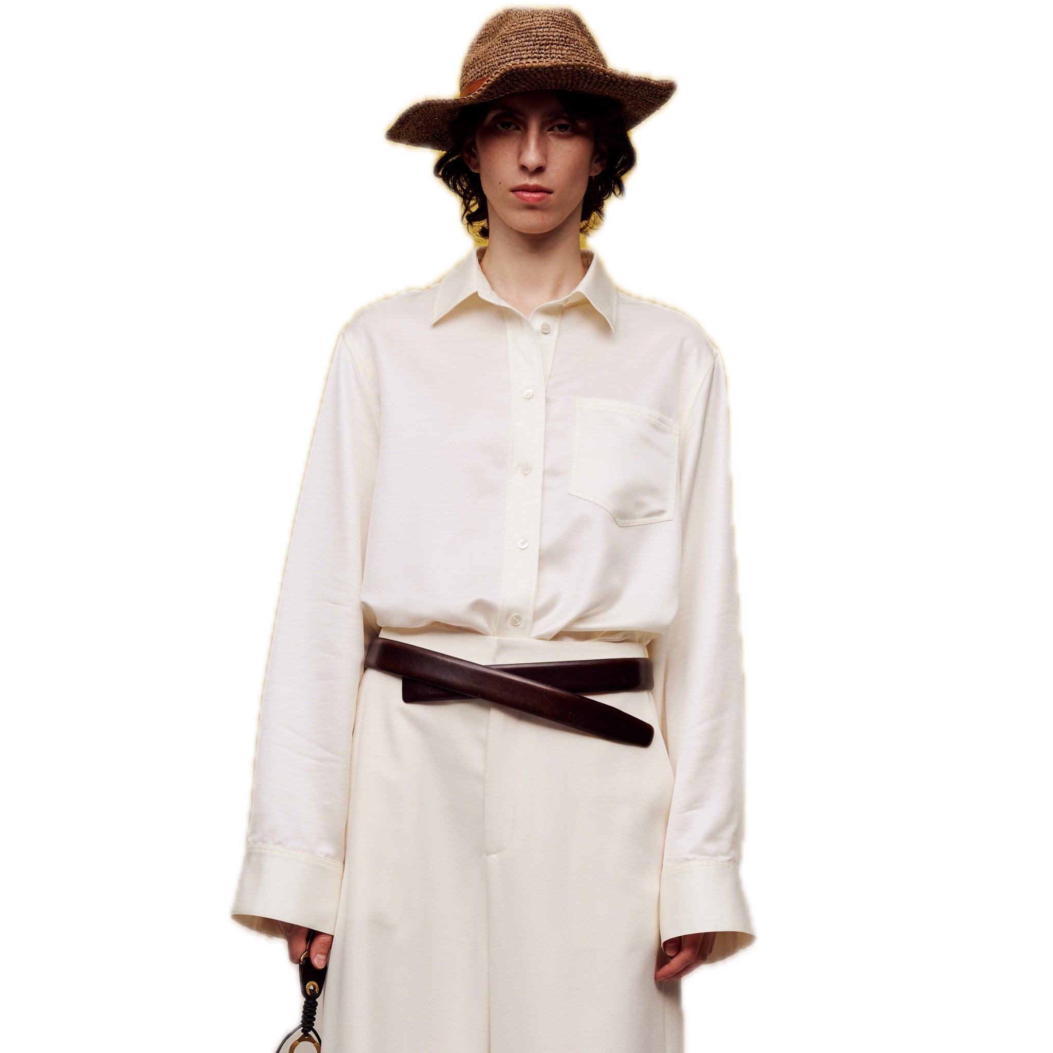 ilEWUOY Acetate Wool Short Box Shirt in White | MADA IN CHINA