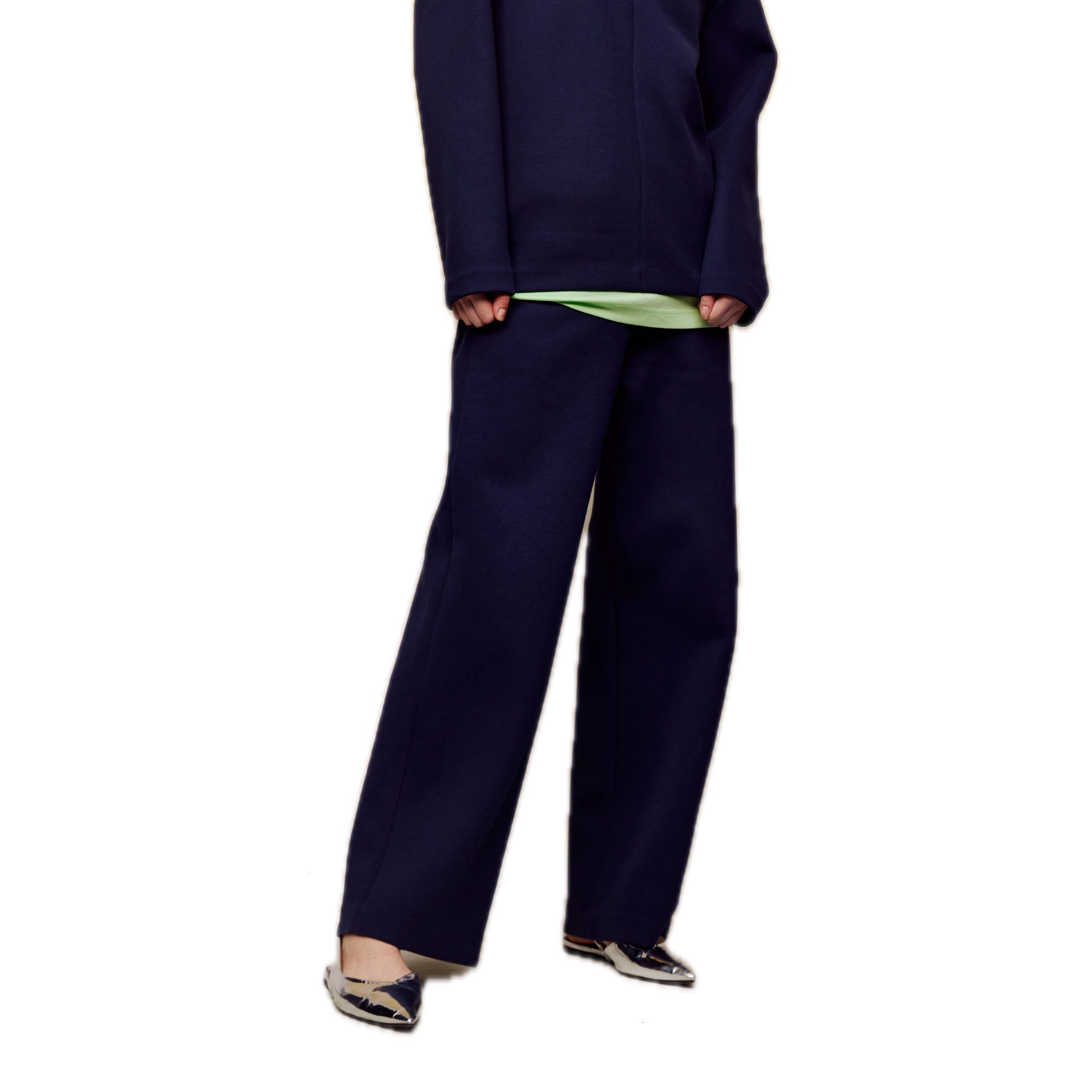 ilEWUOY Air Layer Double Waist Wide-leg Sweatpants in Dark Blue | MADA IN CHINA