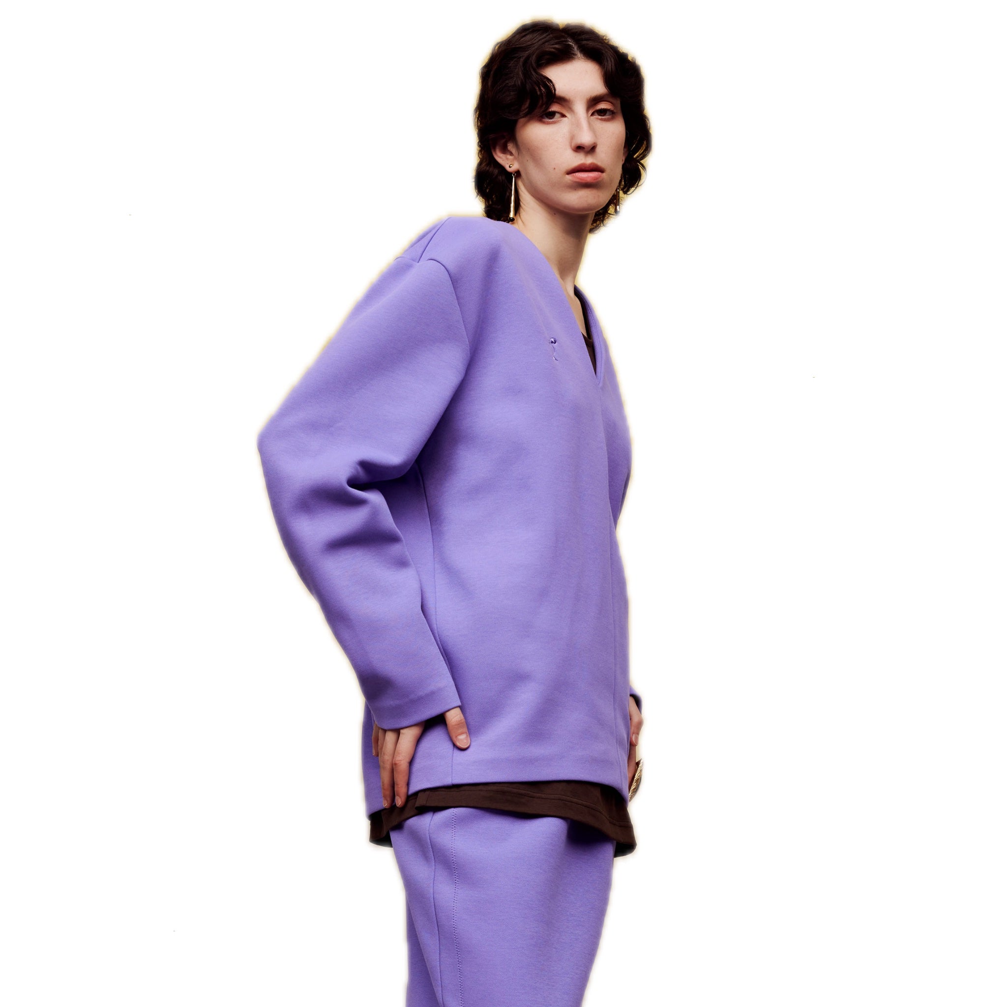 ilEWUOY Air Layer V-neck Sweatshirt in Purple | MADA IN CHINA