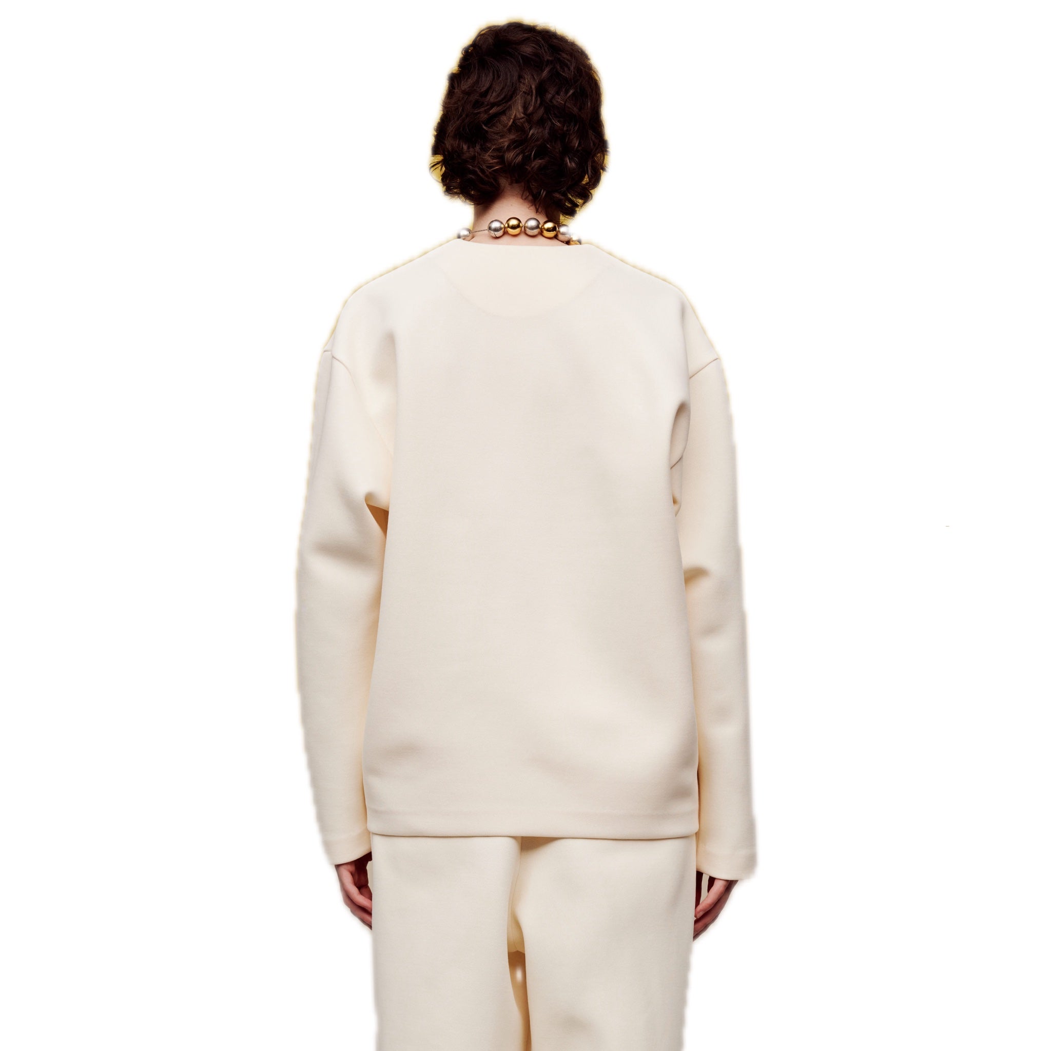 ilEWUOY Air Layer V-neck Sweatshirt in White | MADA IN CHINA