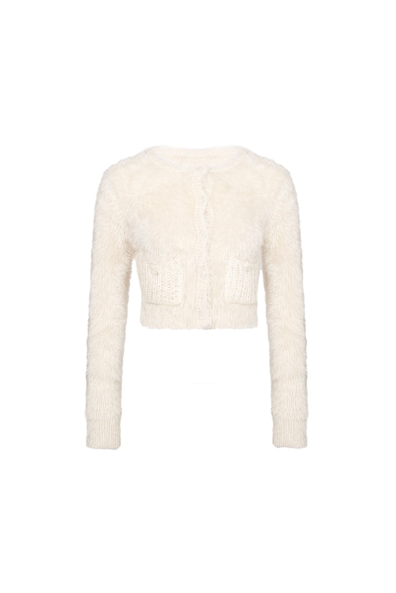 ANN ANDELMAN Almond Feather Yarn Cardigan | MADA IN CHINA