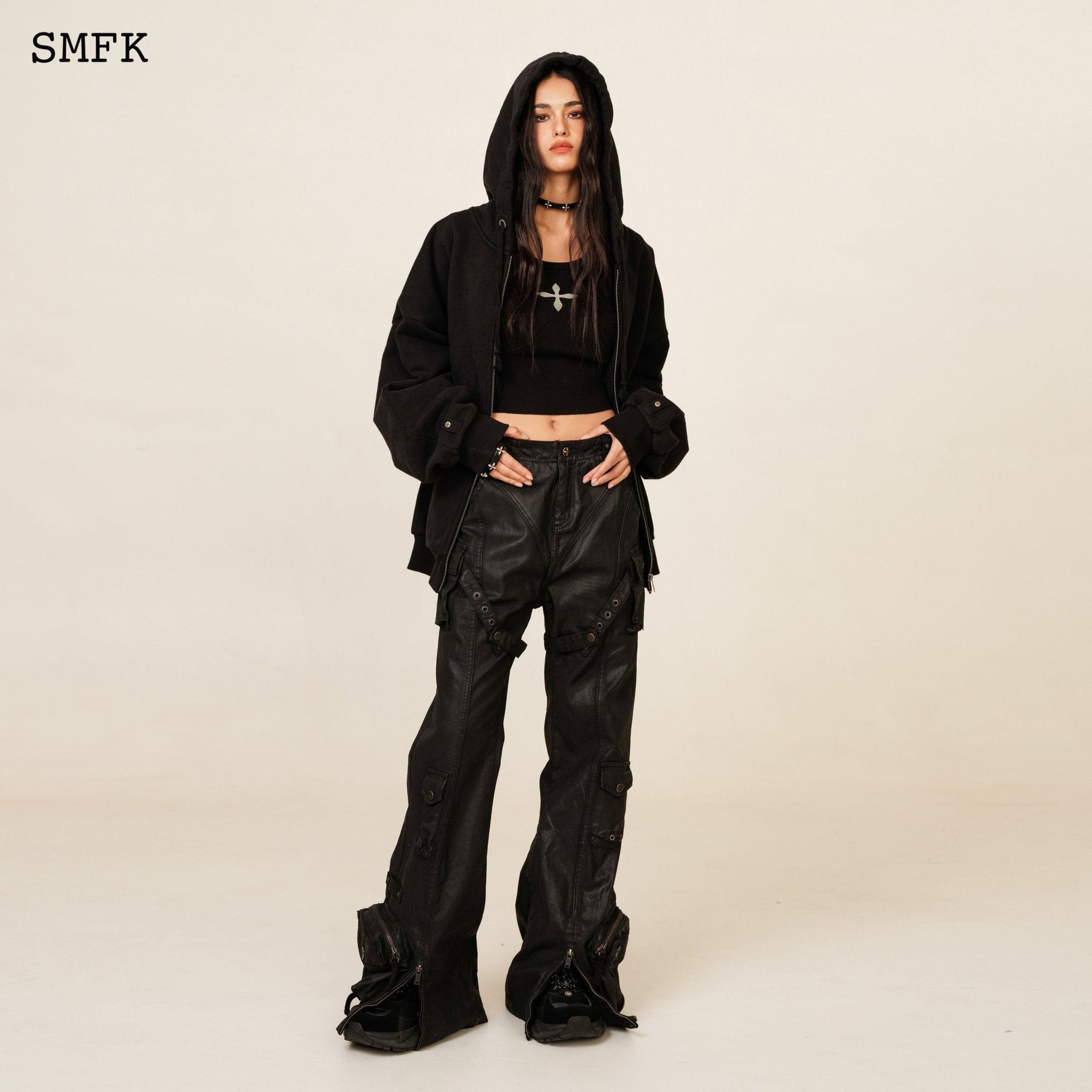 SMFK Ancient Myth Black Panther Waxed Flared Pants | MADA IN CHINA