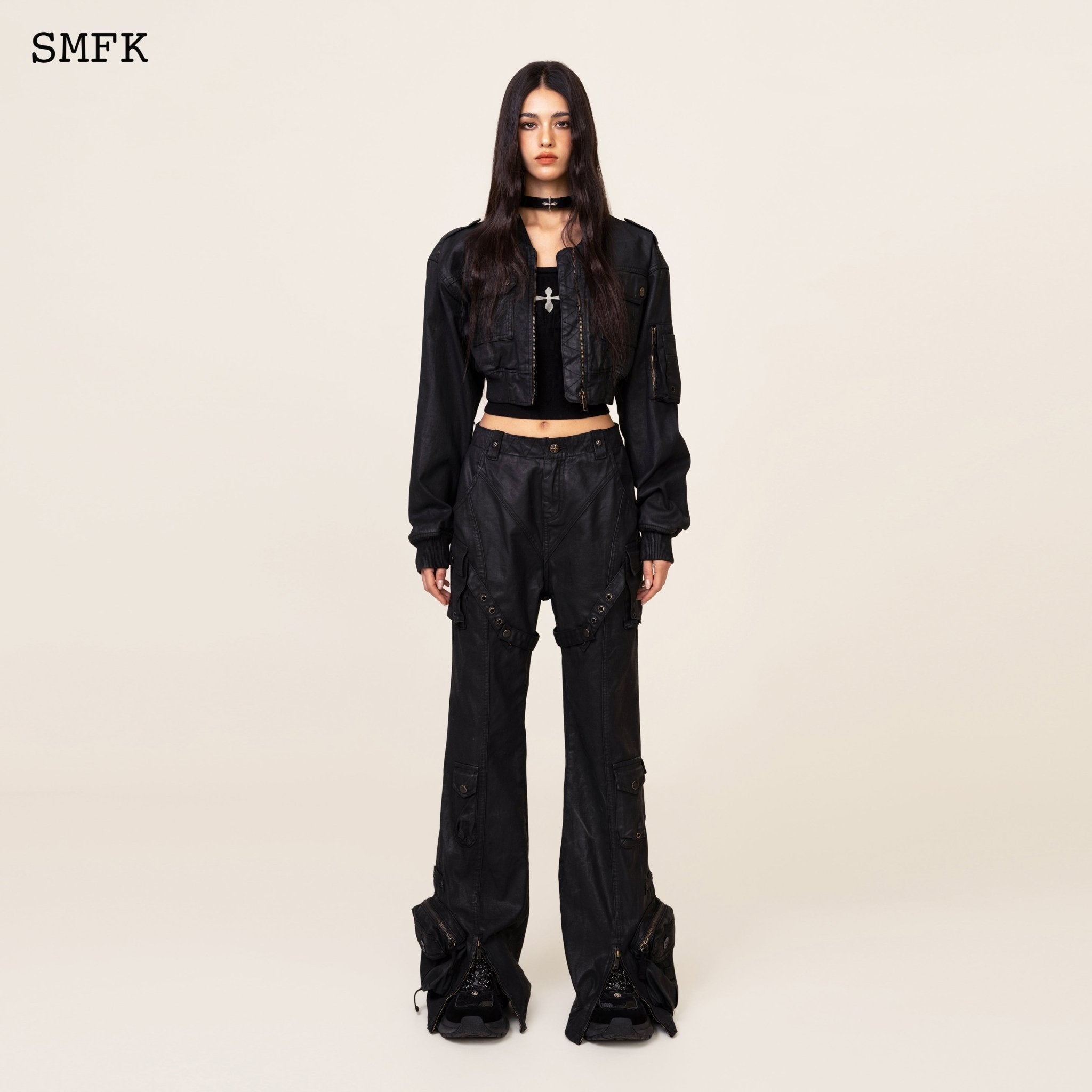 SMFK Ancient Myth Black Panther Waxed Flared Pants | MADA IN CHINA