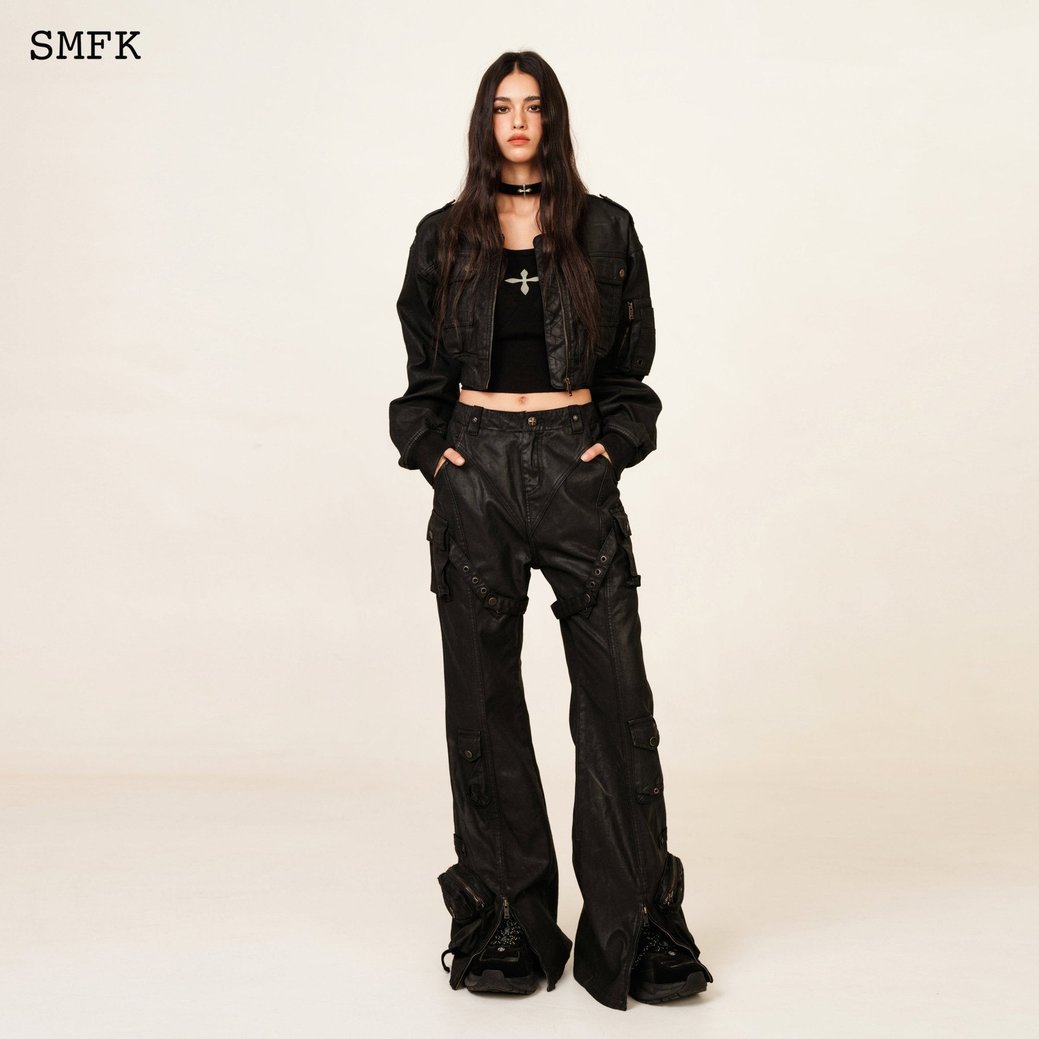 SMFK Ancient Myth Black Panther Waxed Flared Pants | MADA IN CHINA