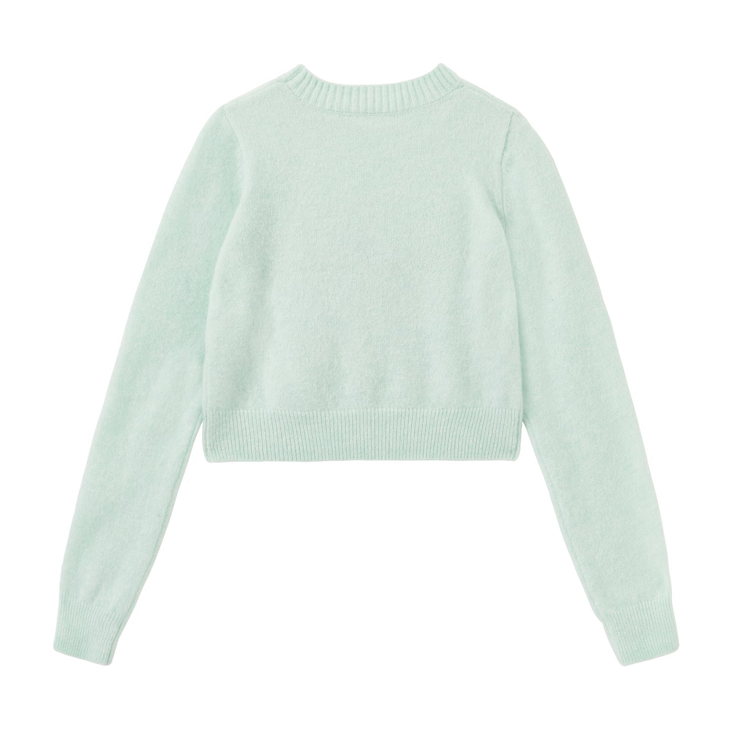 SOMESOWE Aqua Green Knit Shirt With Kitty Embroidery | MADA IN CHINA