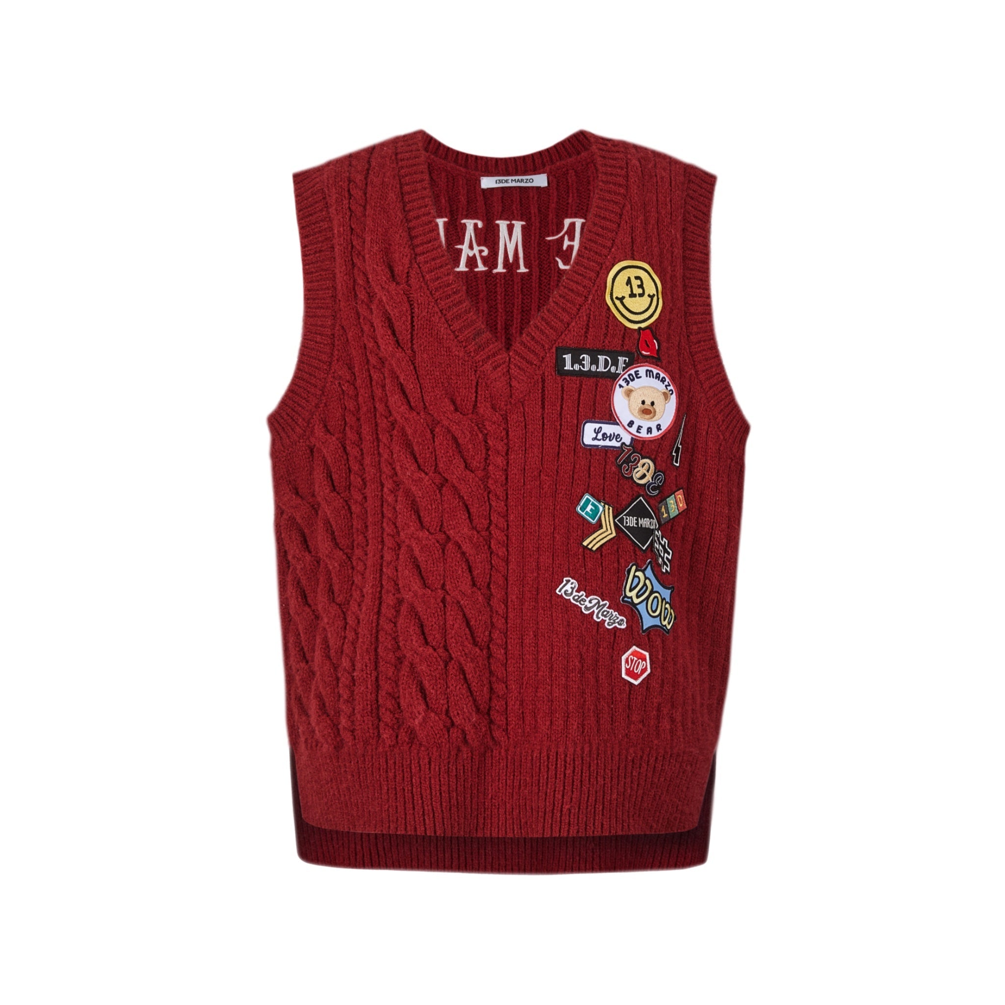 13 DE MARZO Badges Knit Vest Barbados Cherry | MADA IN CHINA