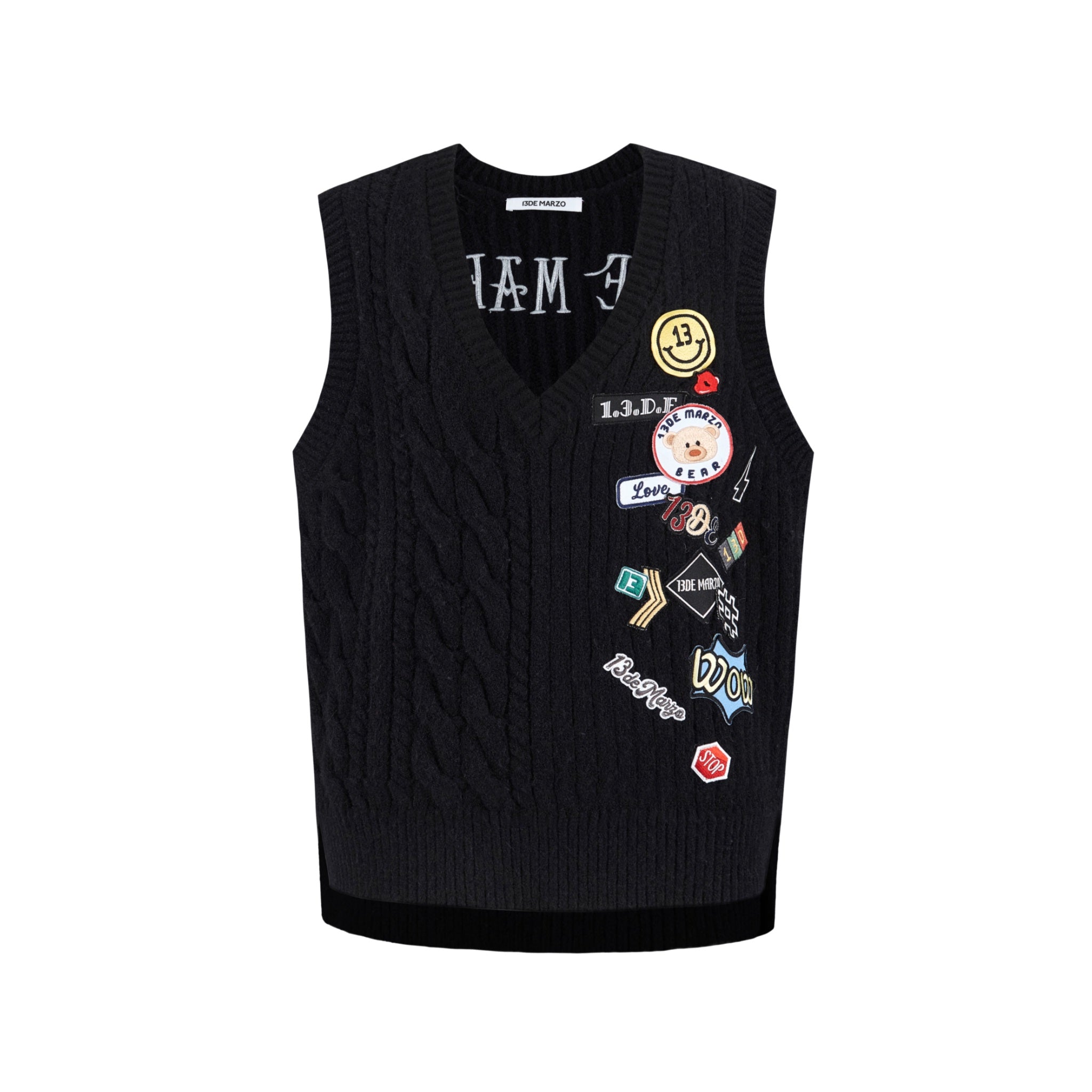 13 DE MARZO Badges Knit Vest Tap Shoe | MADA IN CHINA