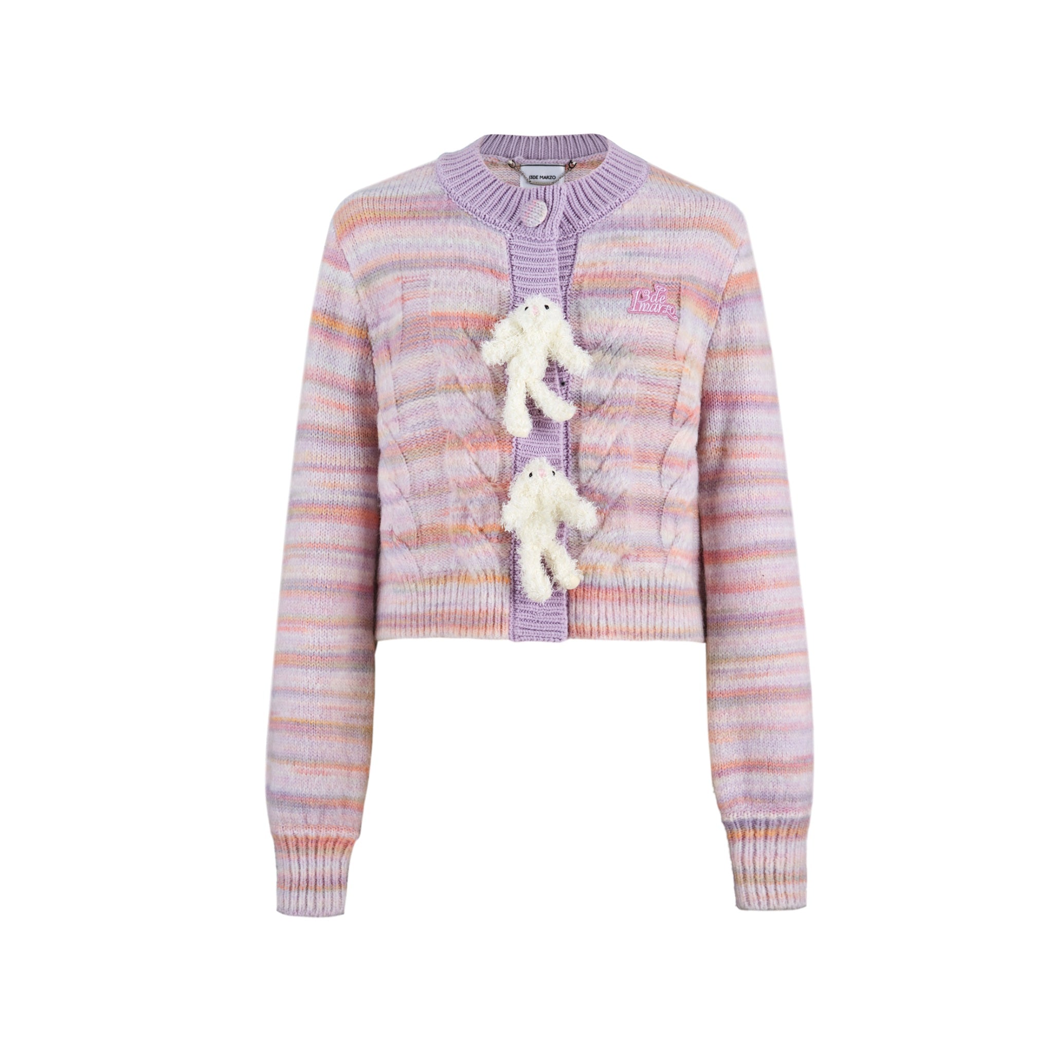 13DE MARZO Bear button Space Dye Cardigan Lavender Mist | MADA IN CHINA