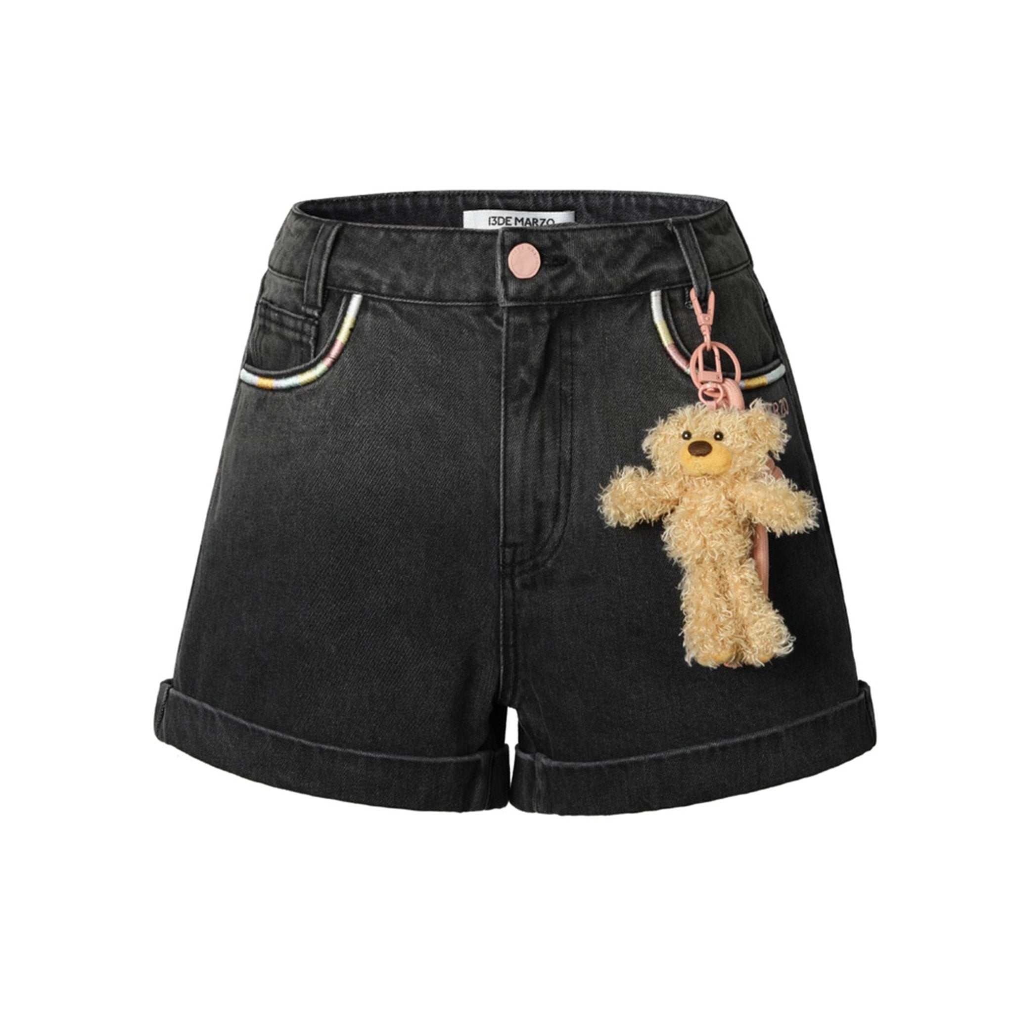 13DE MARZO Bear Classic Denim Shorts Black | MADA IN CHINA