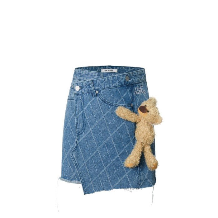 13 DE MARZO Bear Diamond Check Denim Skirt Cashmere Blue | MADA IN CHINA