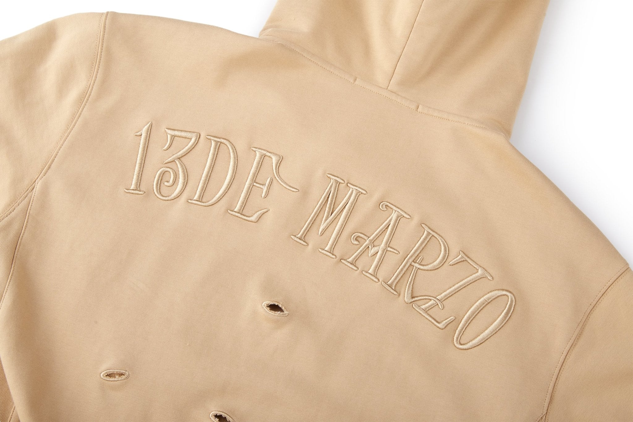 13 DE MARZO Bear Embossment Hoodie Almond Buff | MADA IN CHINA