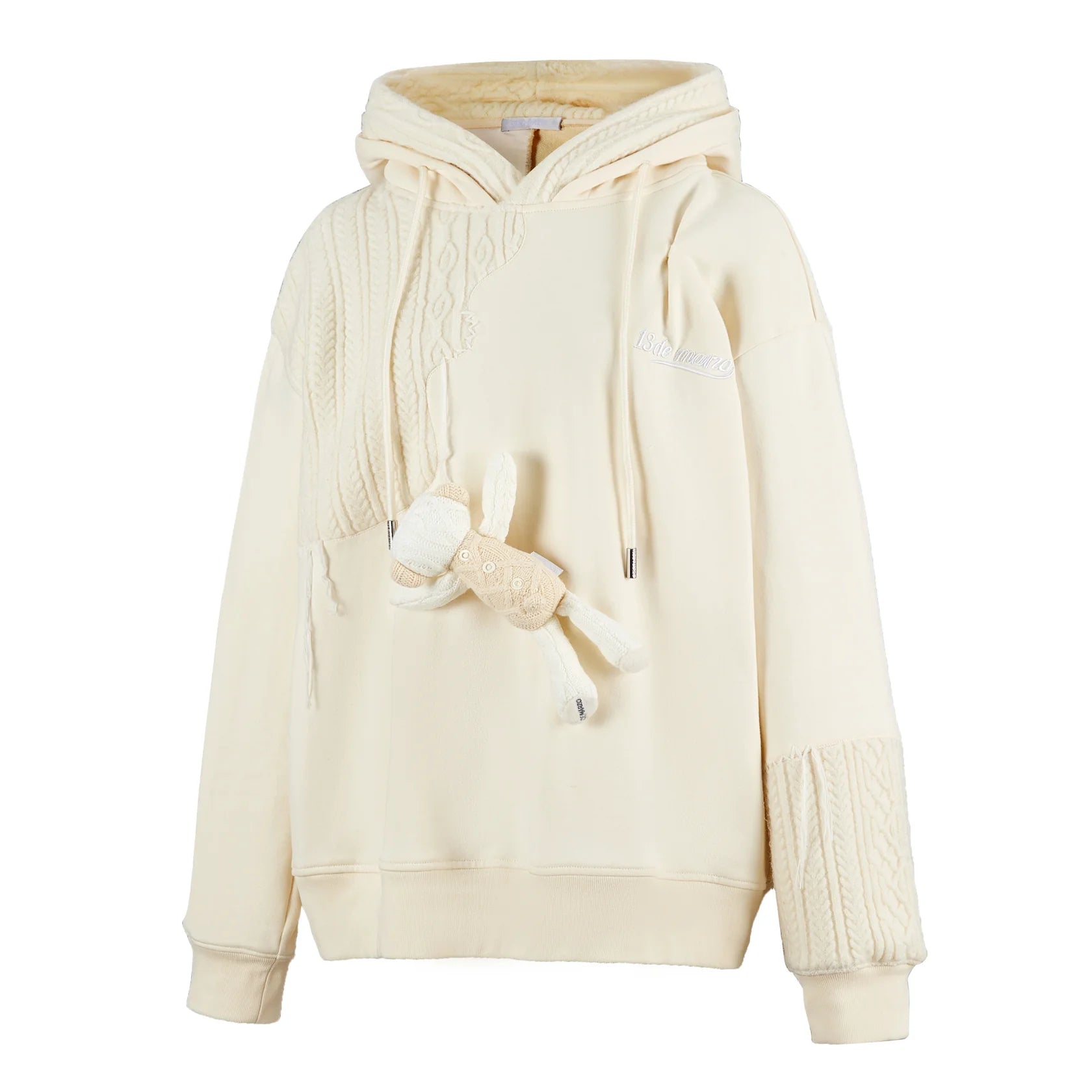 13DE MARZO Beige Bear Knit Suture Layered Hoodie | MADA IN CHINA