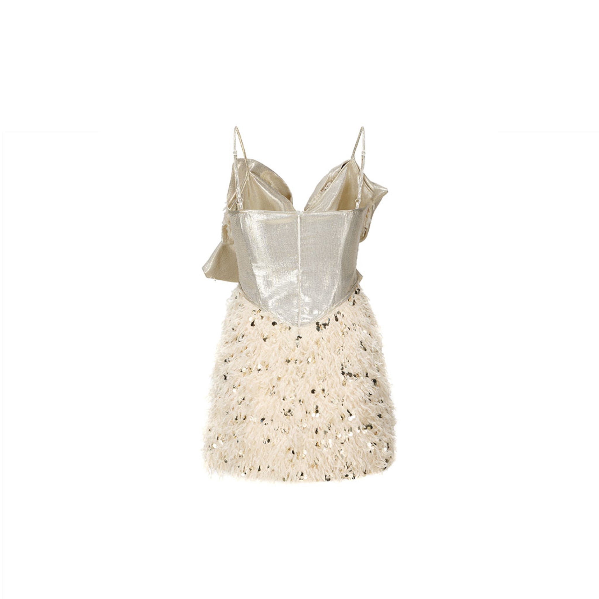 ARTE PURA Beige Bow Patchwork Wool Halter Skirt | MADA IN CHINA