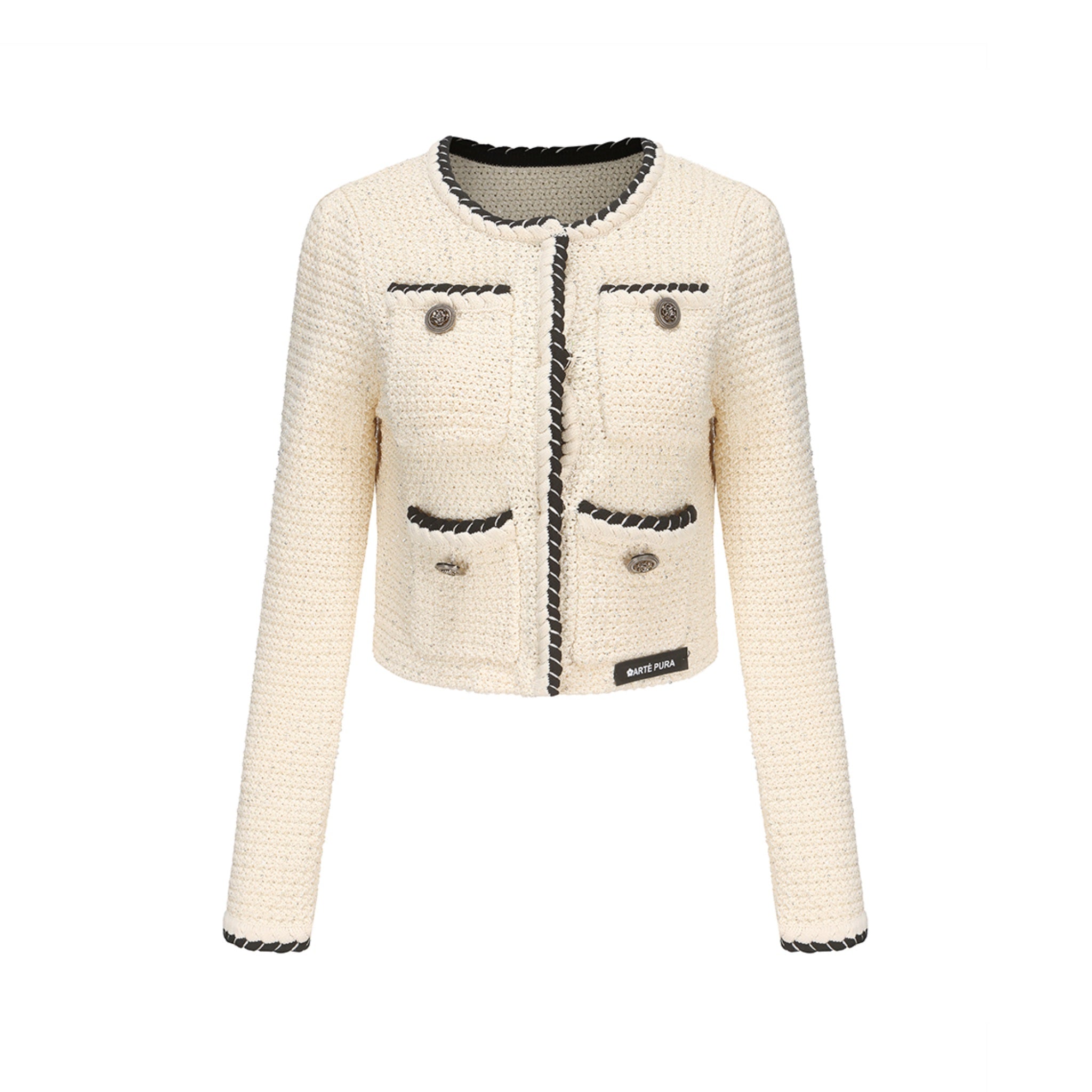 ARTE PURA Beige Cropped Knit Cardigan | MADA IN CHINA