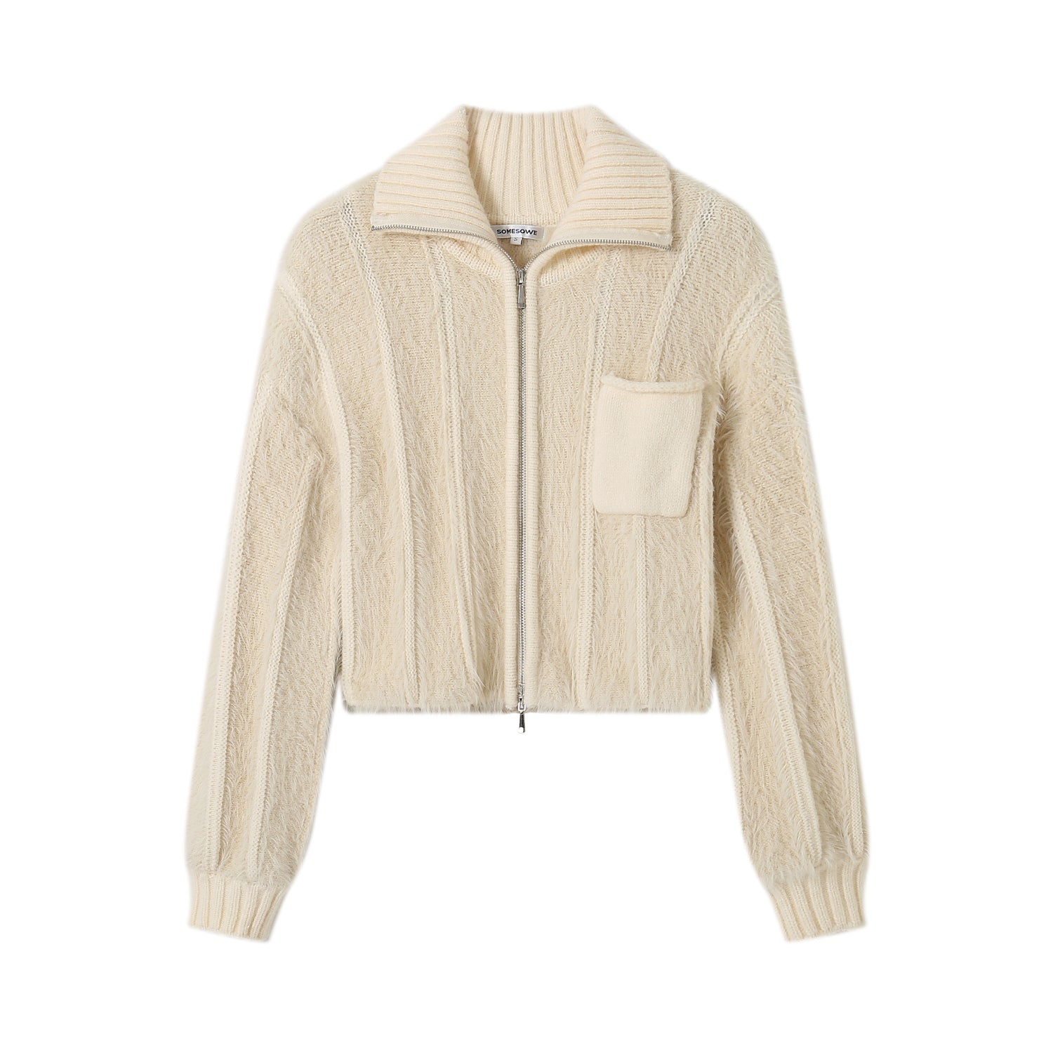 SOMESOWE Beige Faux Fur Zipper Cardigan | MADA IN CHINA