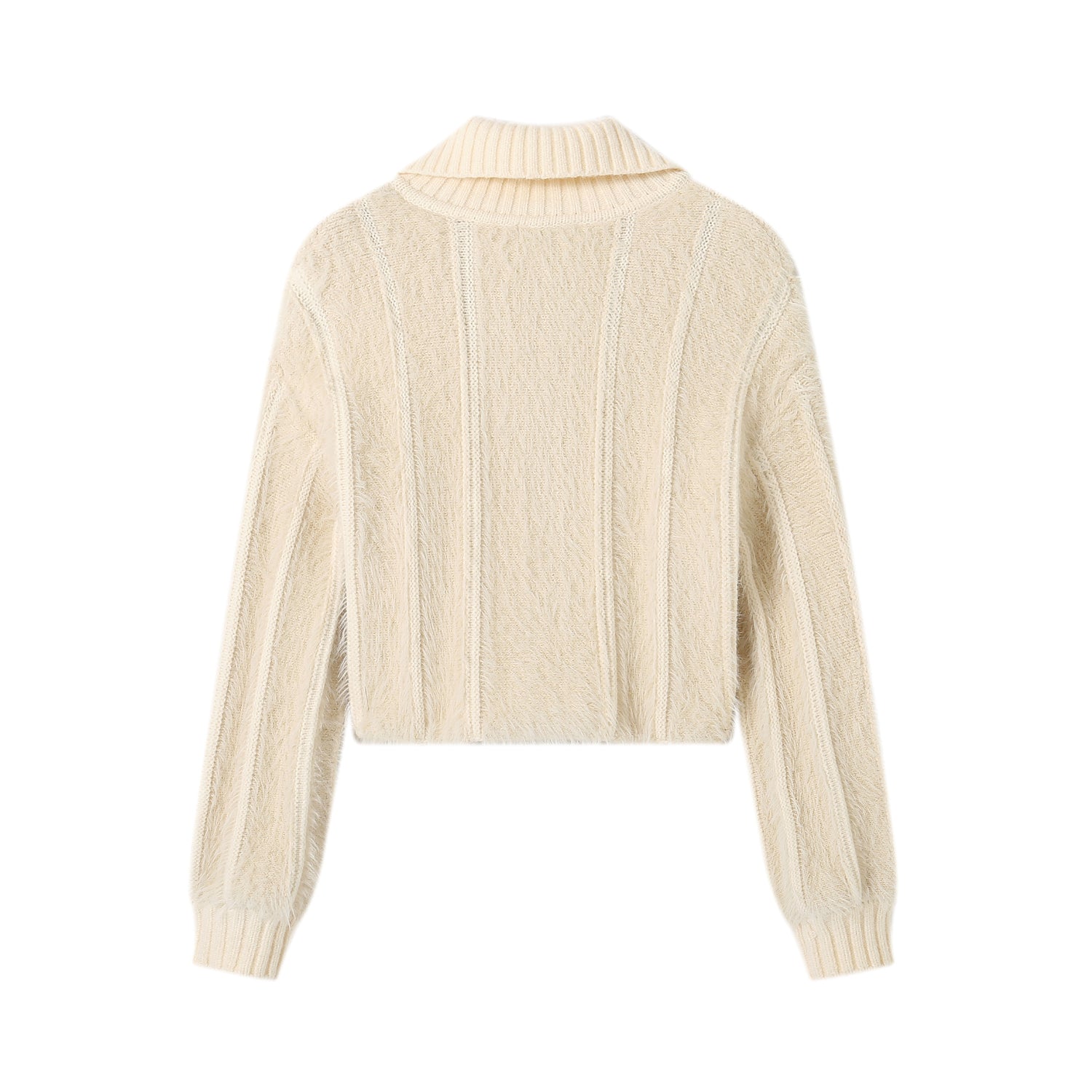 SOMESOWE Beige Faux Fur Zipper Cardigan | MADA IN CHINA