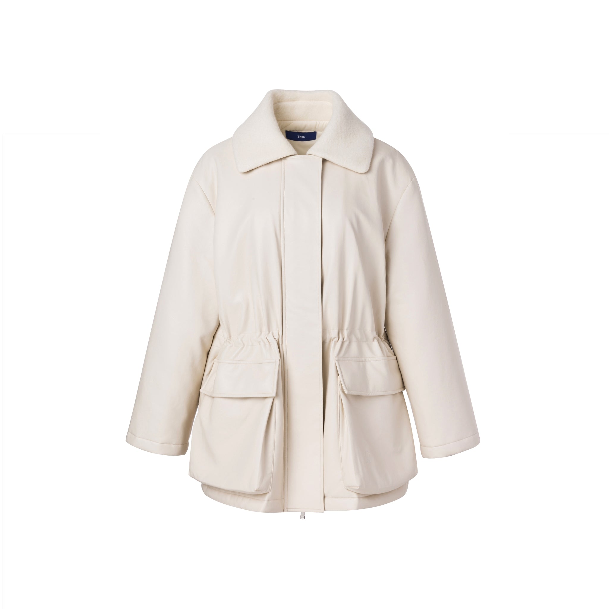 Ther. Beige Faux leather padded parka coat | MADA IN CHINA