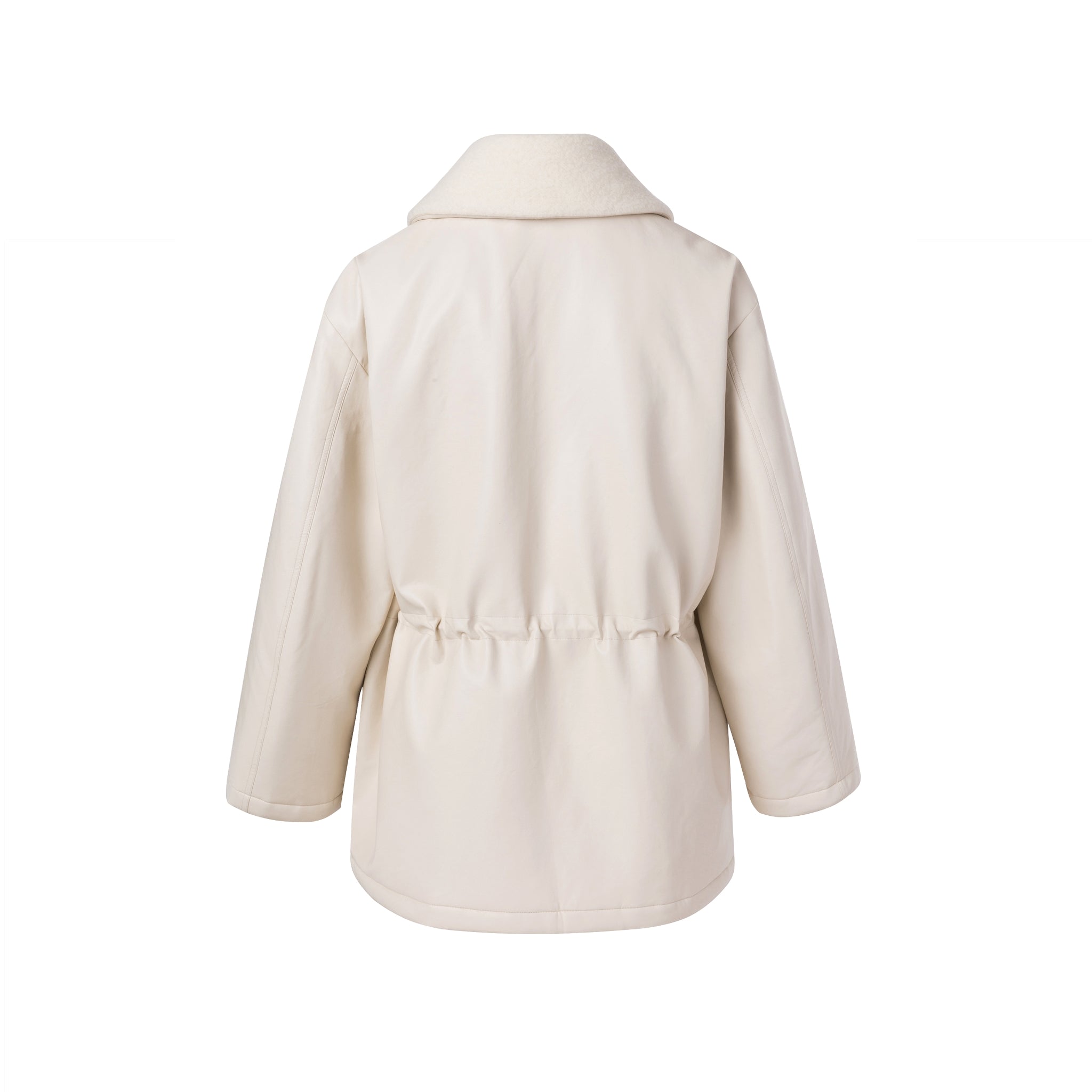 Beige Faux Leather Padded Parka Coat MADAX - Main Image