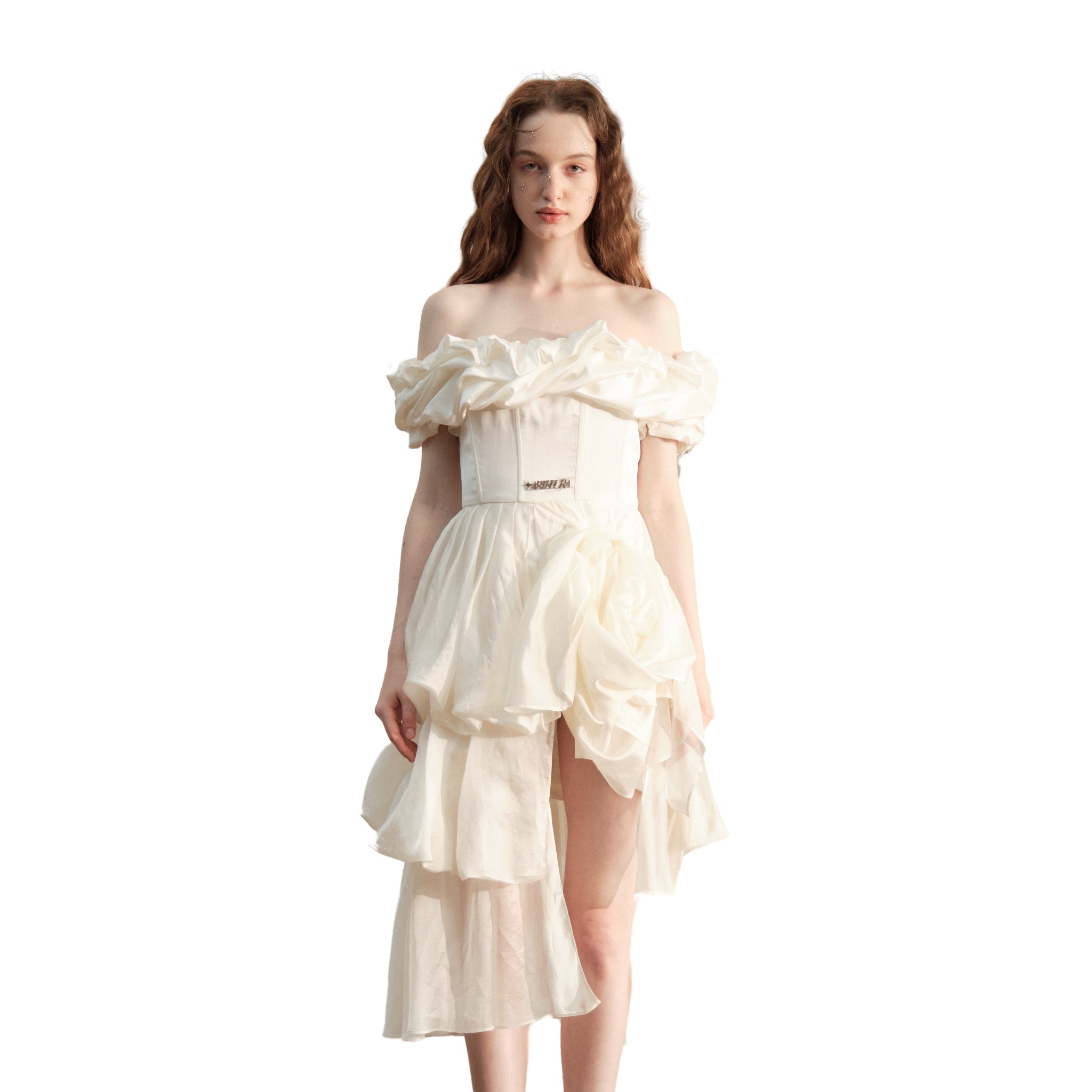 ARTE PURA Beige Floral Bandeau Princess Dress With Gauze | MADA IN CHINA