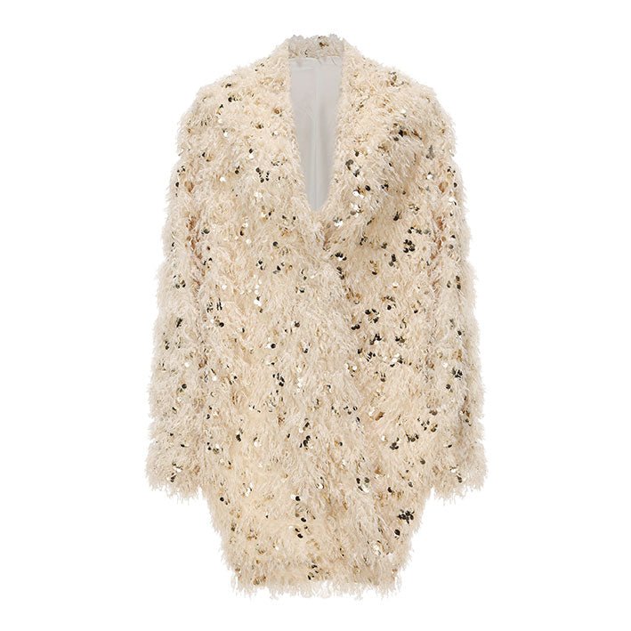 ARTE PURA Beige Fur Sequin Shawl | MADA IN CHINA