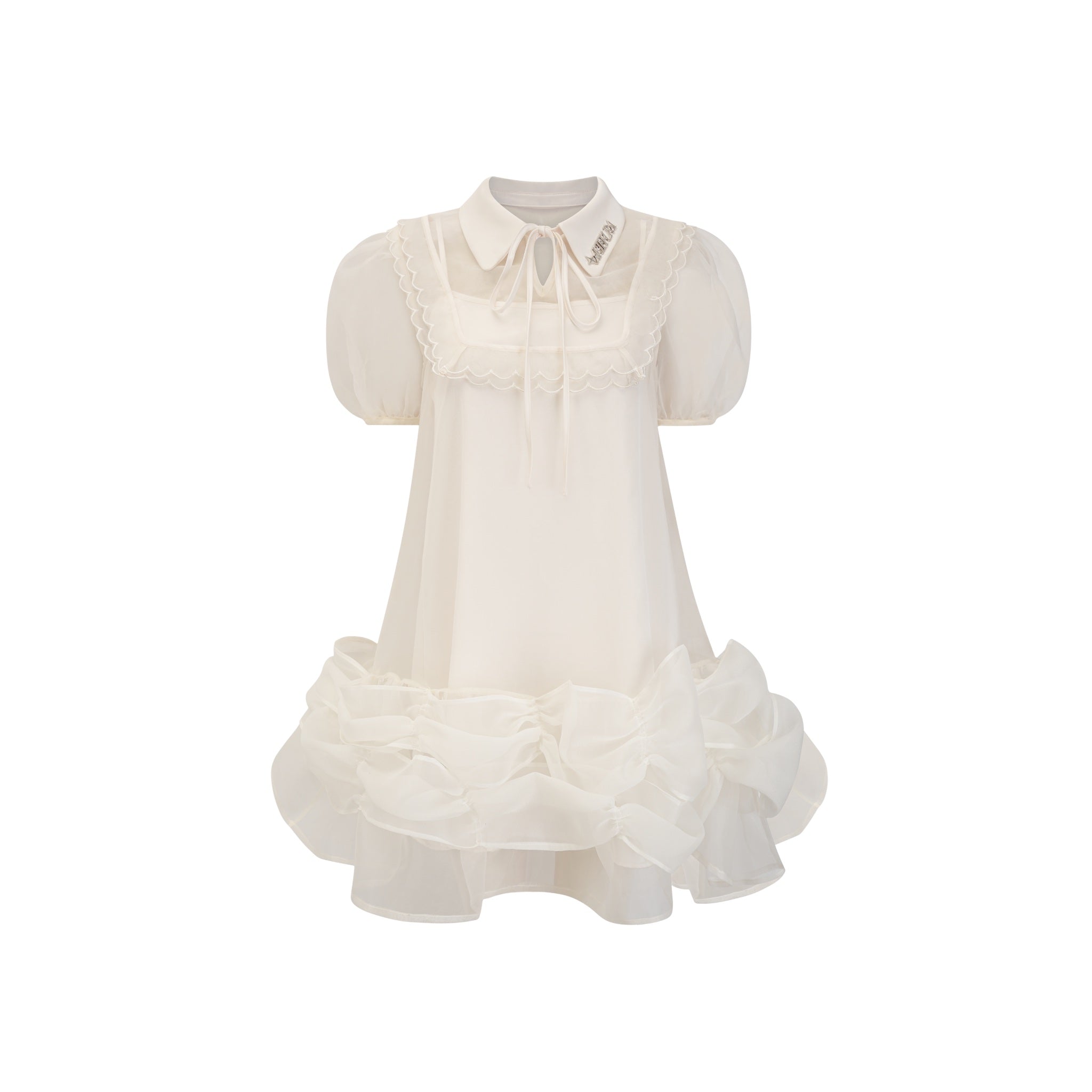 ARTE PURA Beige Lapel Babydoll Dress With Pleated Gauze | MADA IN CHINA