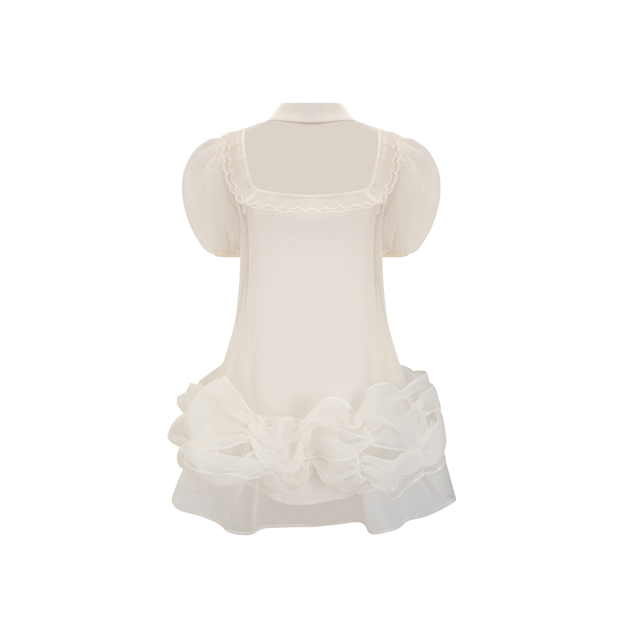 ARTE PURA Beige Lapel Babydoll Dress With Pleated Gauze | MADA IN CHINA