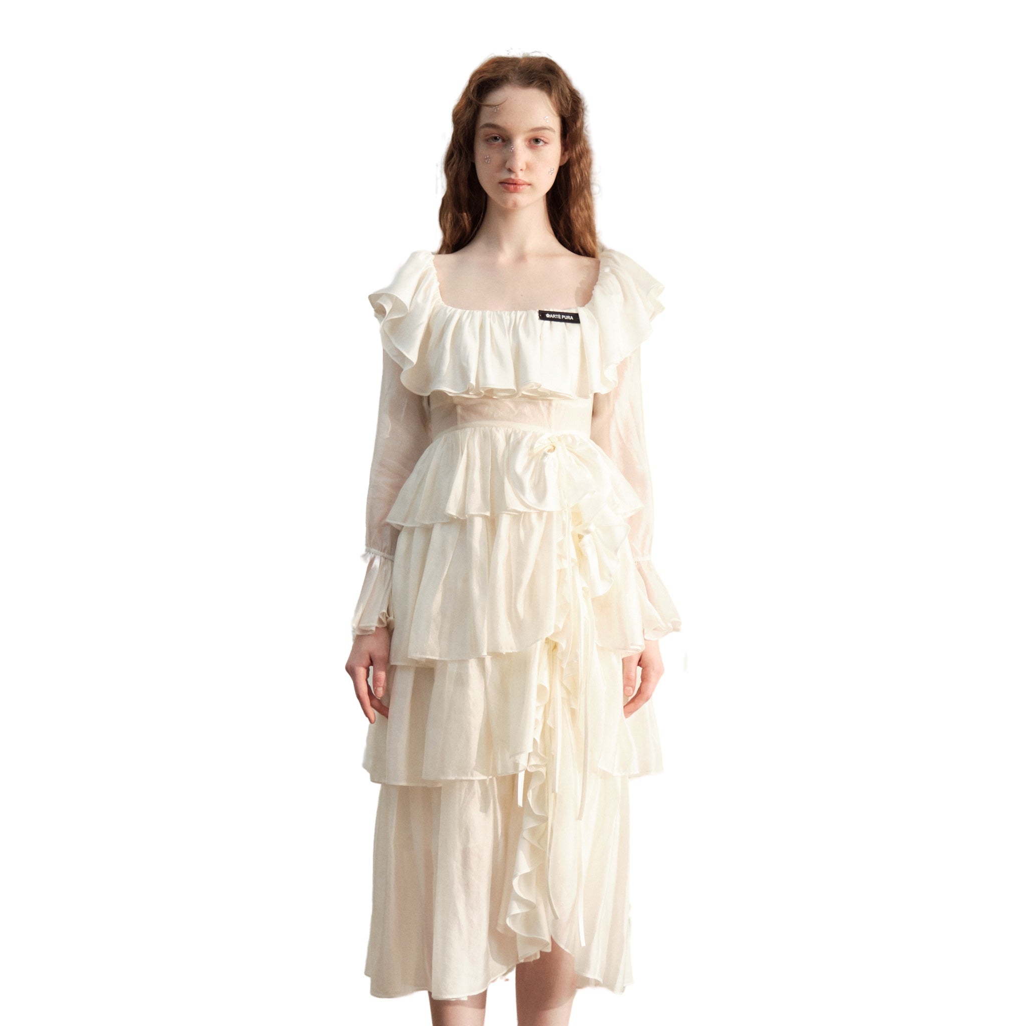 ARTE PURA Beige Multiple Layers Dress In Square Collar | MADA IN CHINA