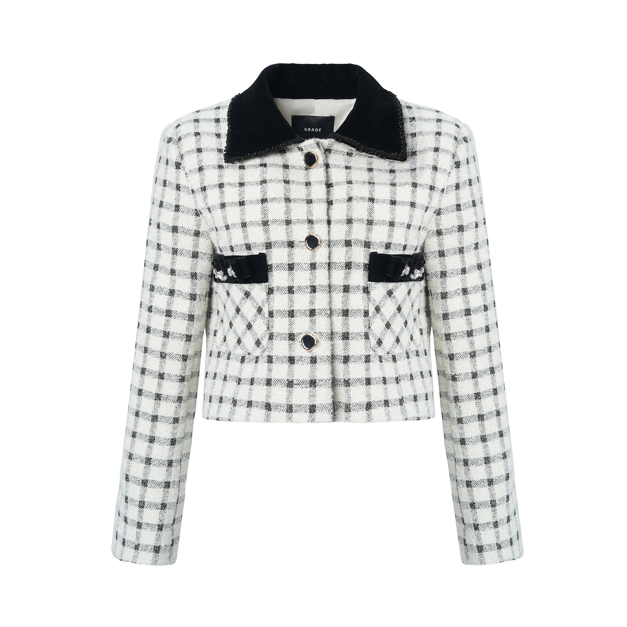 DIANA VEVINA Beige Plaid Pocket Jacket | MADA IN CHINA