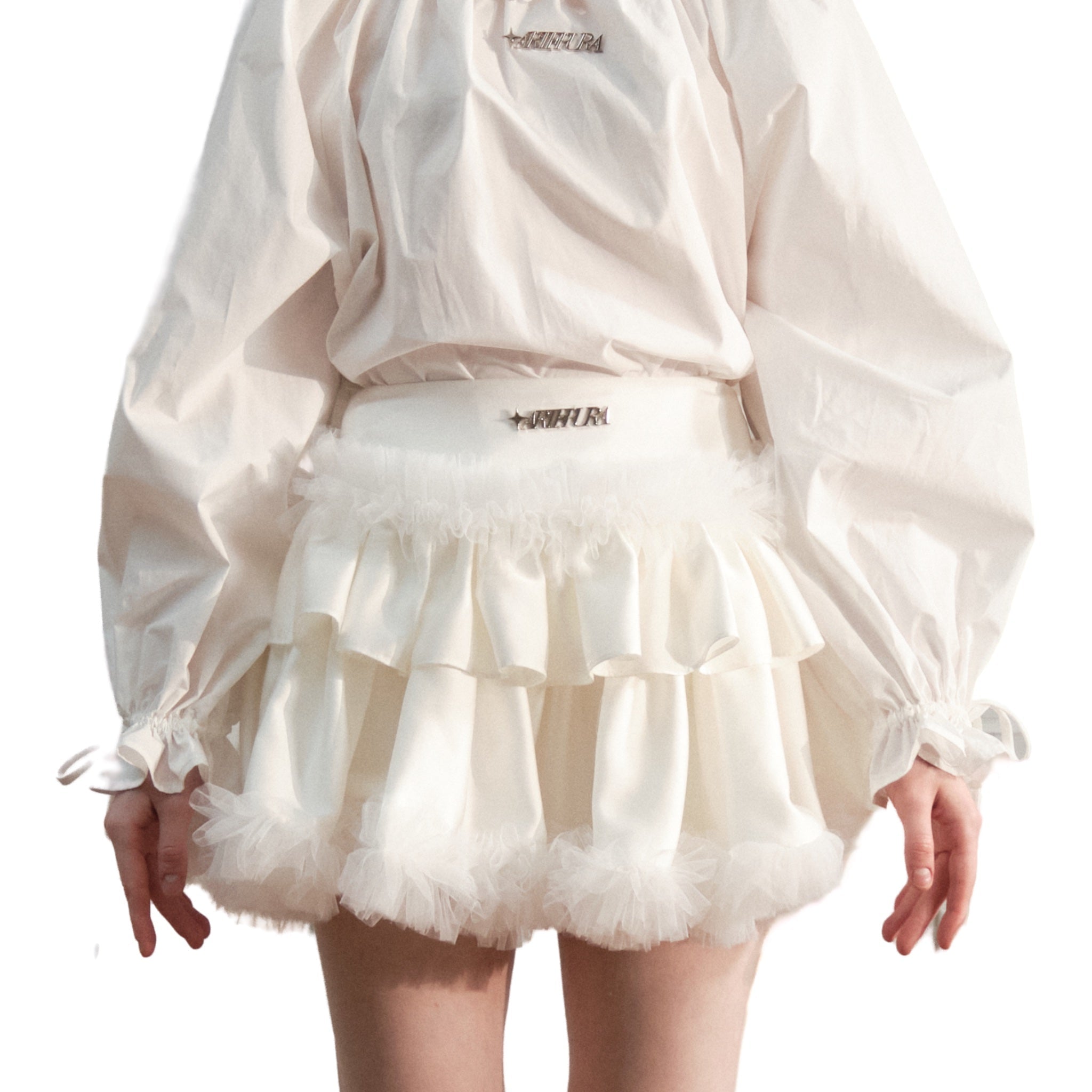 ARTE PURA Beige Pleated Short Pettiskirt In Gauze | MADA IN CHINA