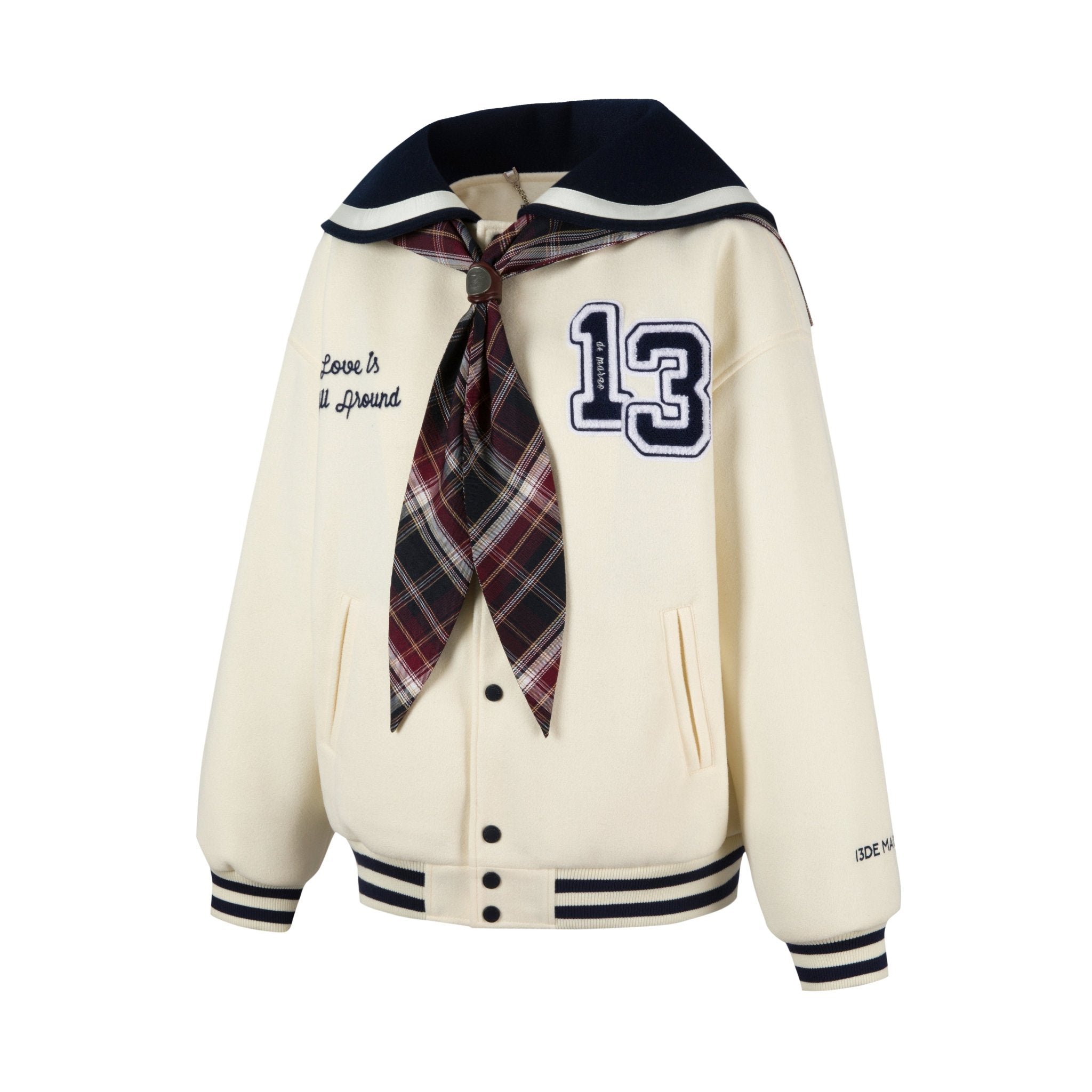 13DE MARZO Beige Sailor Collar Baseball Jacket | MADA IN CHINA