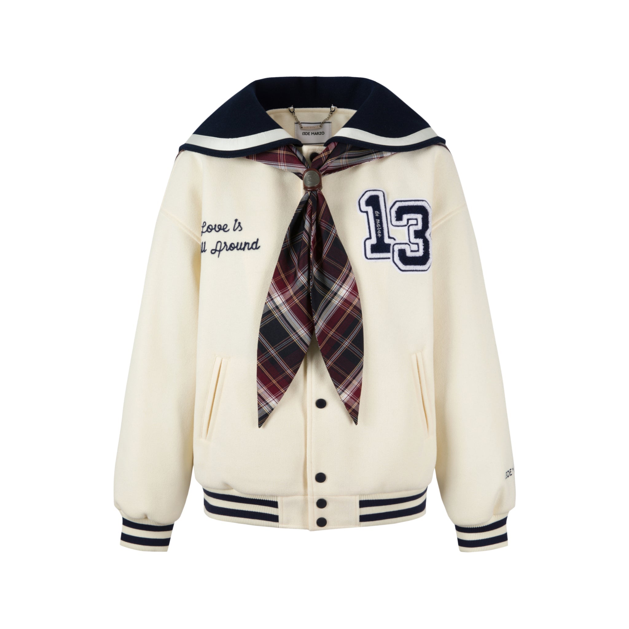 13DE MARZO Beige Sailor Collar Baseball Jacket | MADA IN CHINA