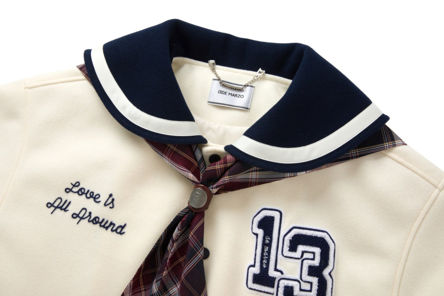 13DE MARZO Beige Sailor Collar Baseball Jacket | MADA IN CHINA