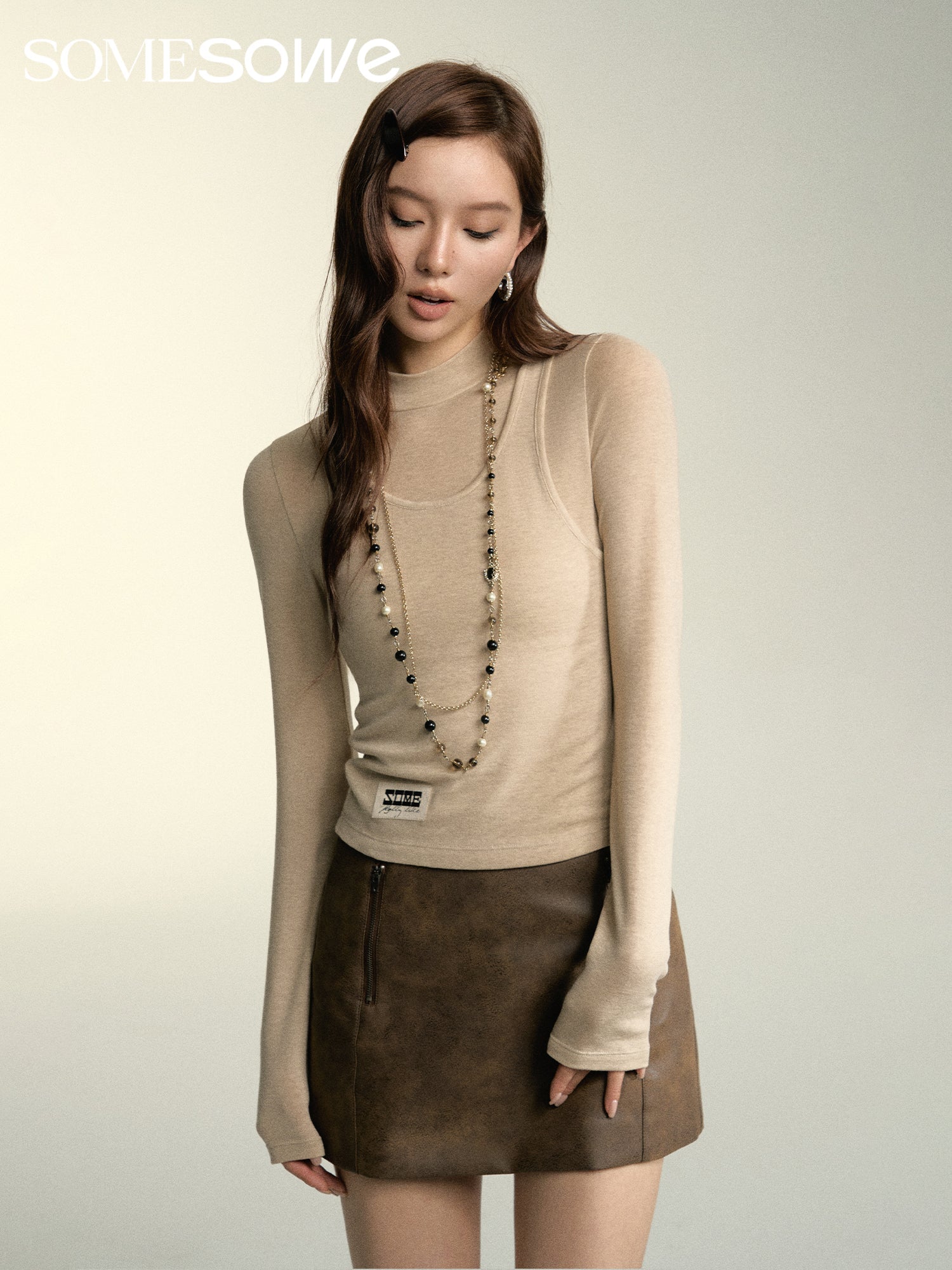 SOMESOWE Beige Two Piece See-Through T-shirt | MADA IN CHINA