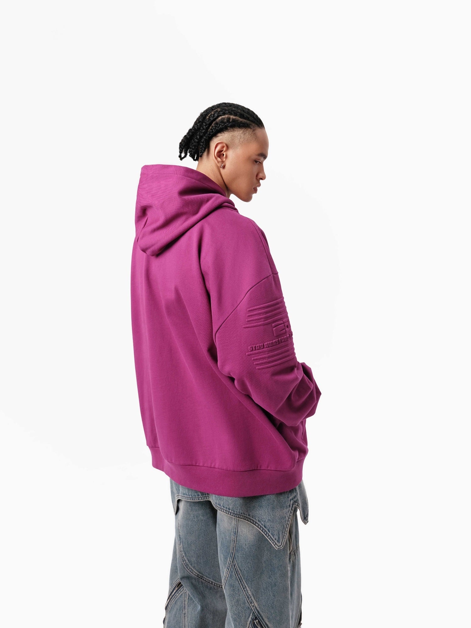 VANN VALRENCÉ Berry Purple Silhouette Wide Shoulder Hoodie | MADA IN CHINA