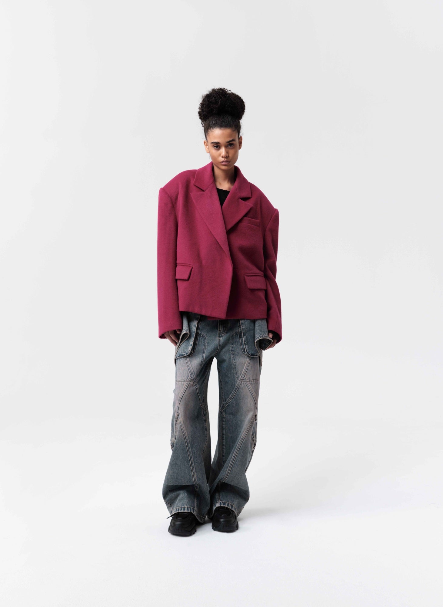 VANN VALRENCÉ Berry Purple Tweed Silhouette Coat | MADA IN CHINA