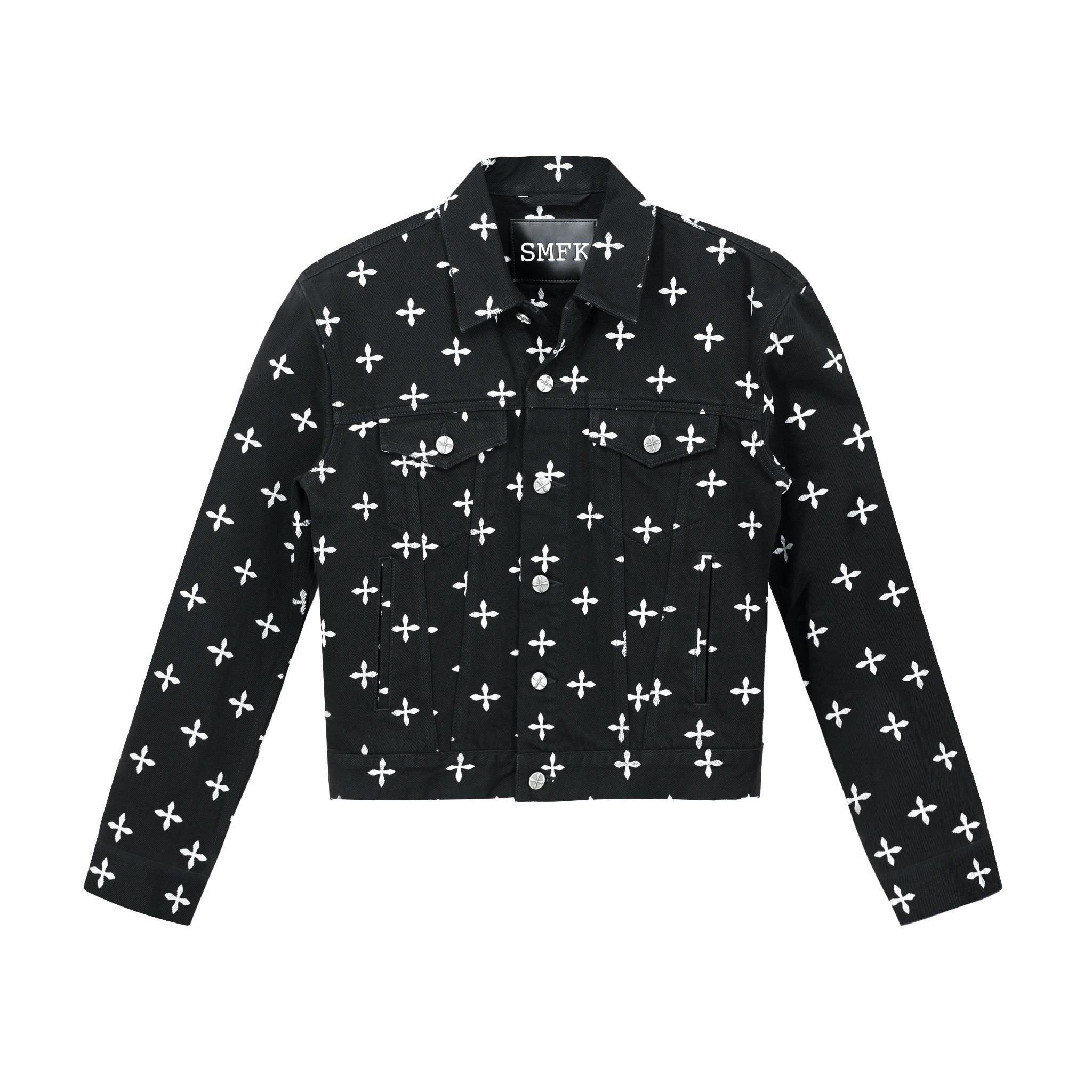 SMFK Black Allover Compass Logo Denim Jacket | MADA IN CHINA