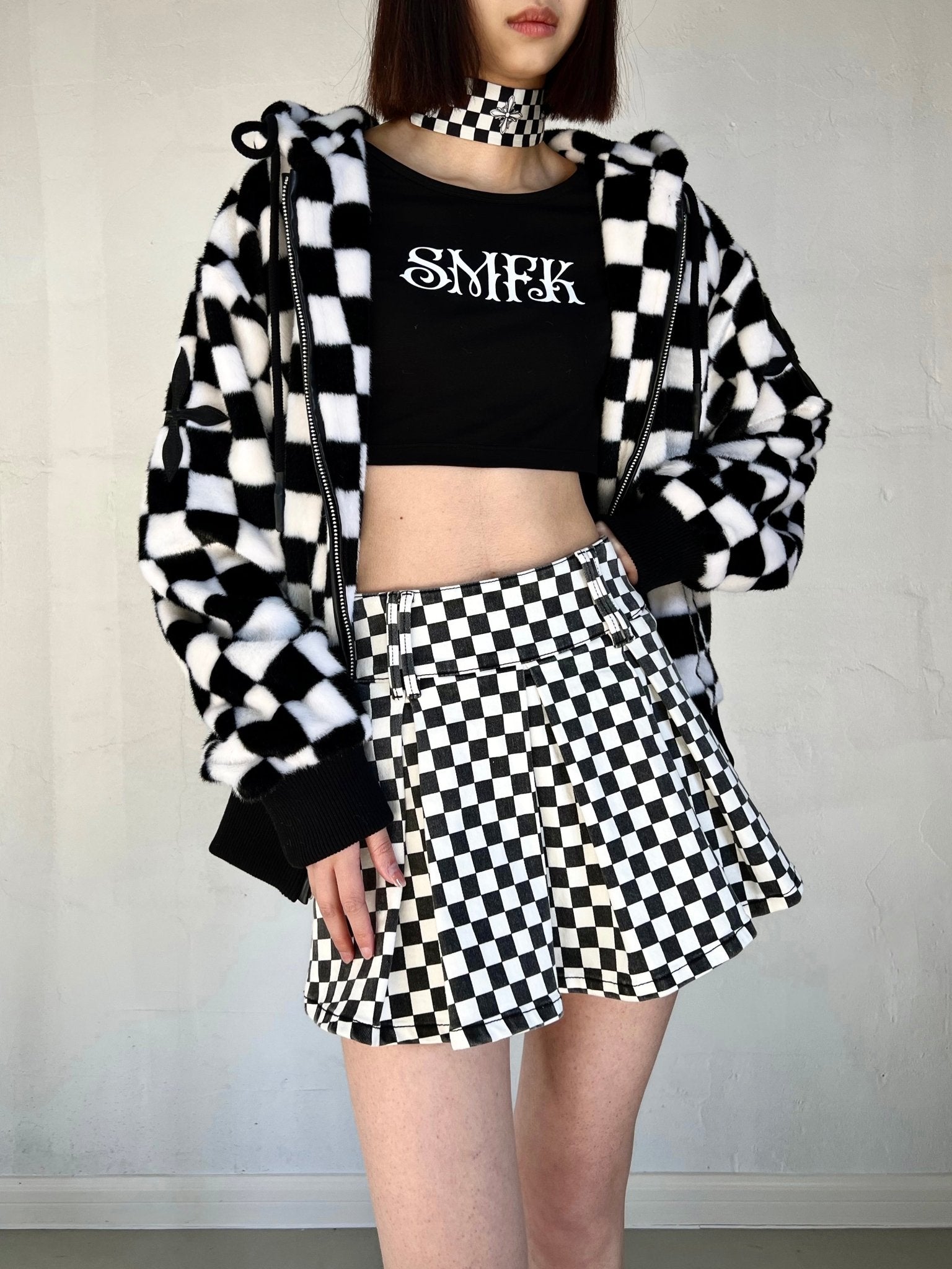 SMFK Black And White Grid Hoodie | MADA IN CHINA