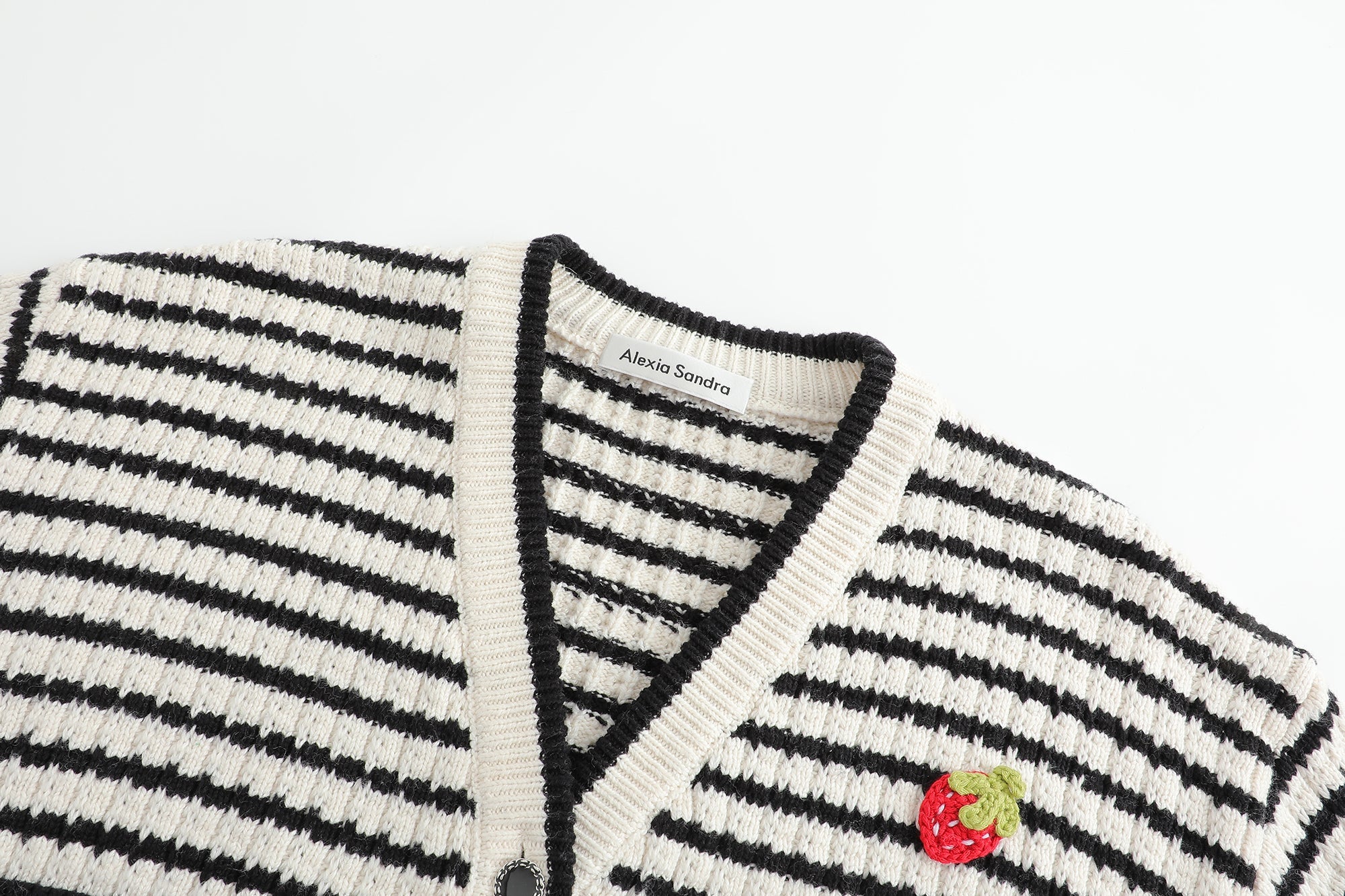 Alexia Sandra Black And White Strawberry Stripe Cardigan | MADA IN CHINA