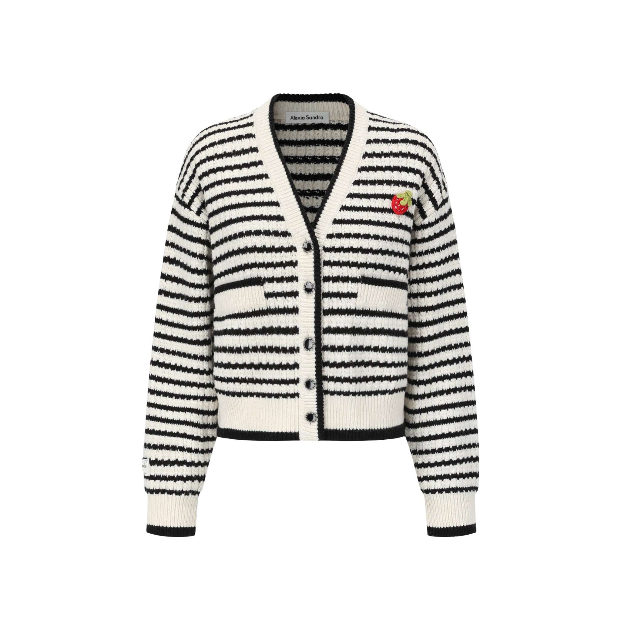 Alexia Sandra Black And White Strawberry Stripe Cardigan | MADA IN CHINA