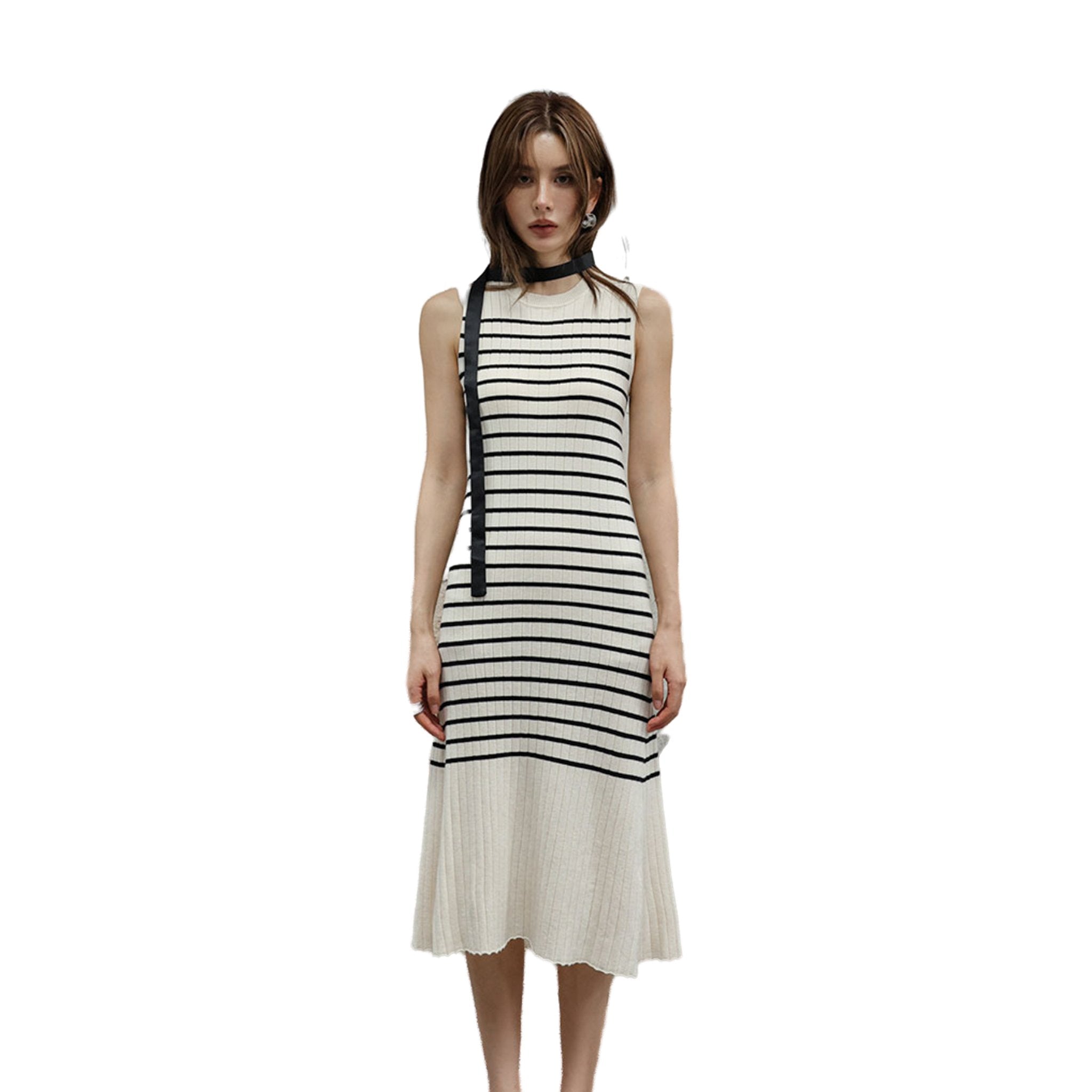 SOMESOWE Black and White Striped Mermaid Tank Dress | MADA IN CHINA