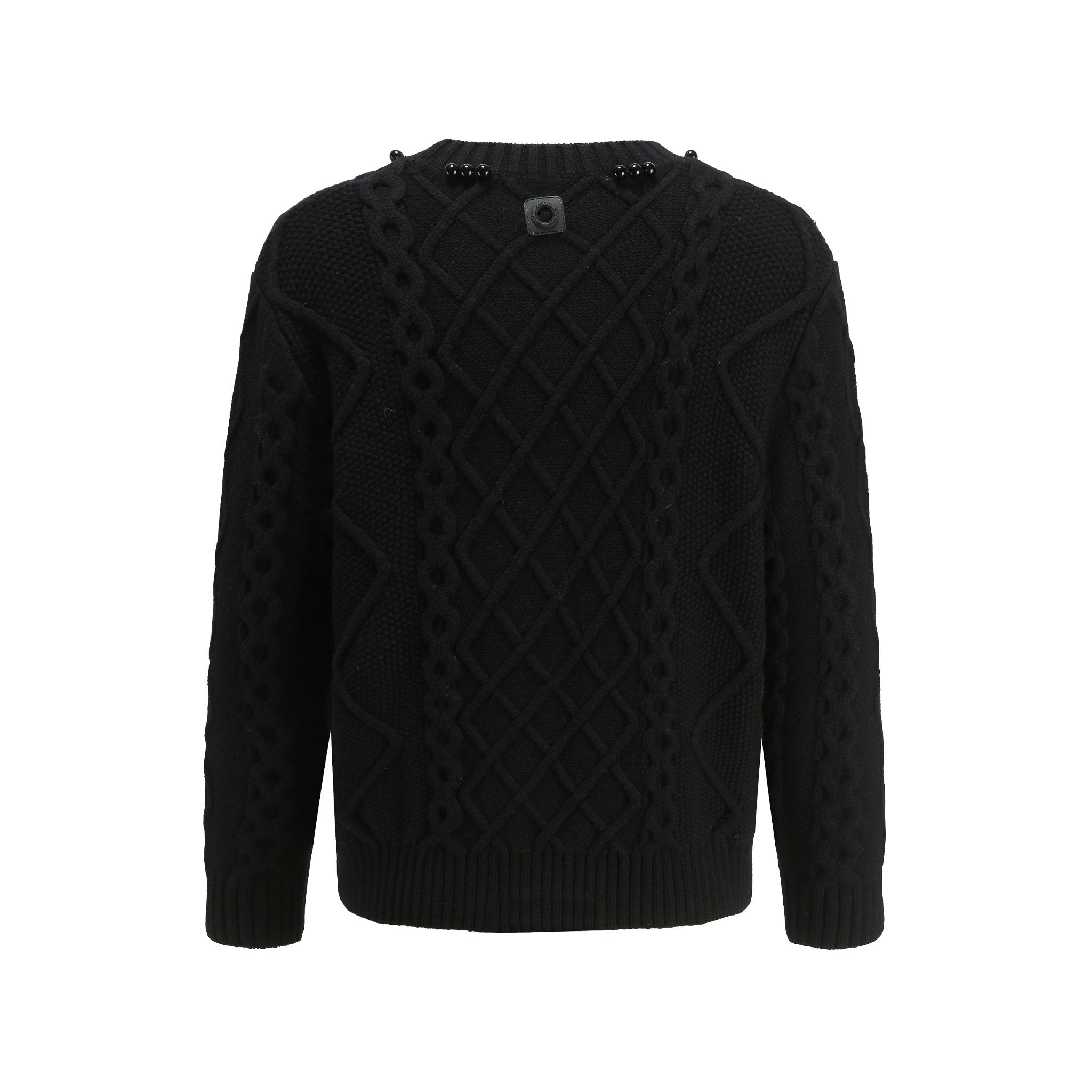 STAFFONLY Black Beading Cable Knit Sweater | MADA IN CHINA