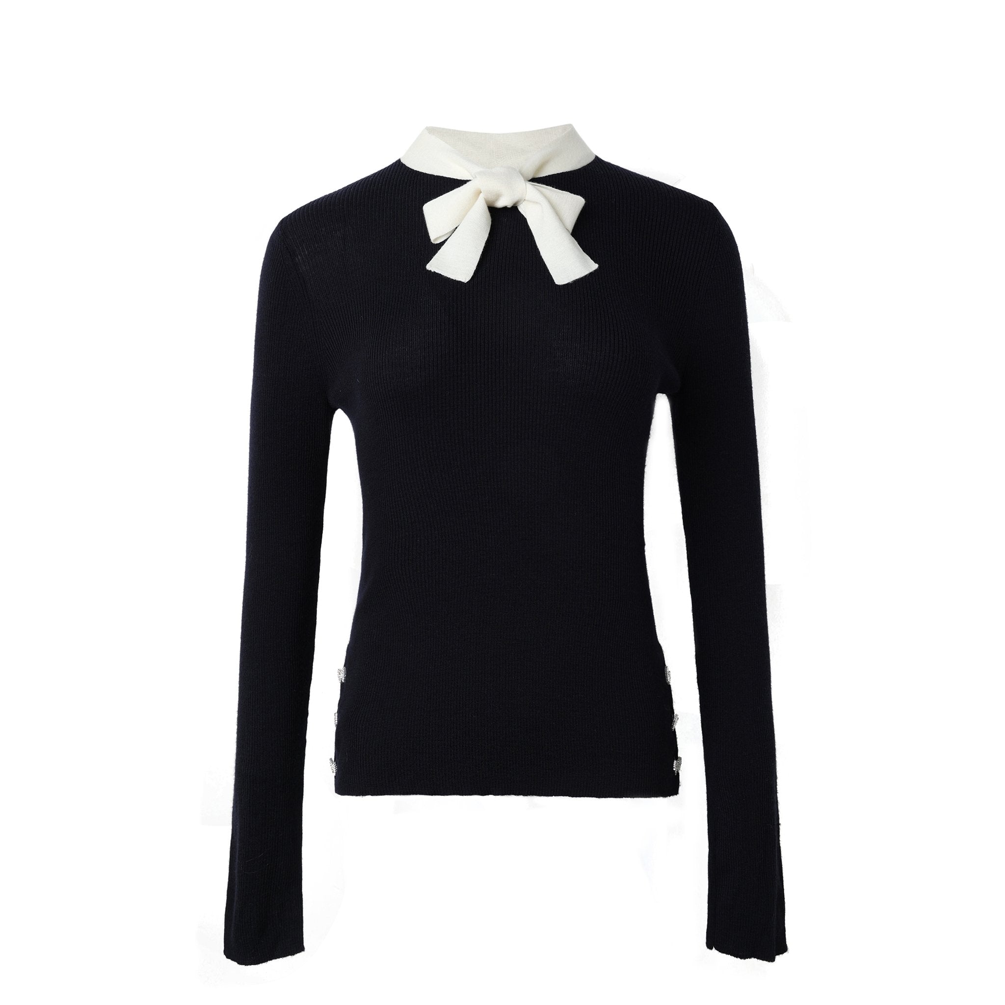 DIANA VEVINA Black Bow Knit Sweater | MADA IN CHINA