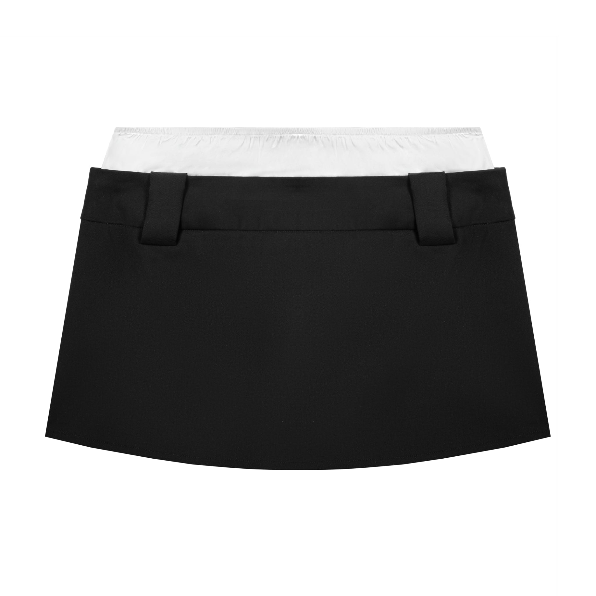 UNAWARES Black Customized Brand Logo Contrast Double Waistband Mini Skirt | MADA IN CHINA