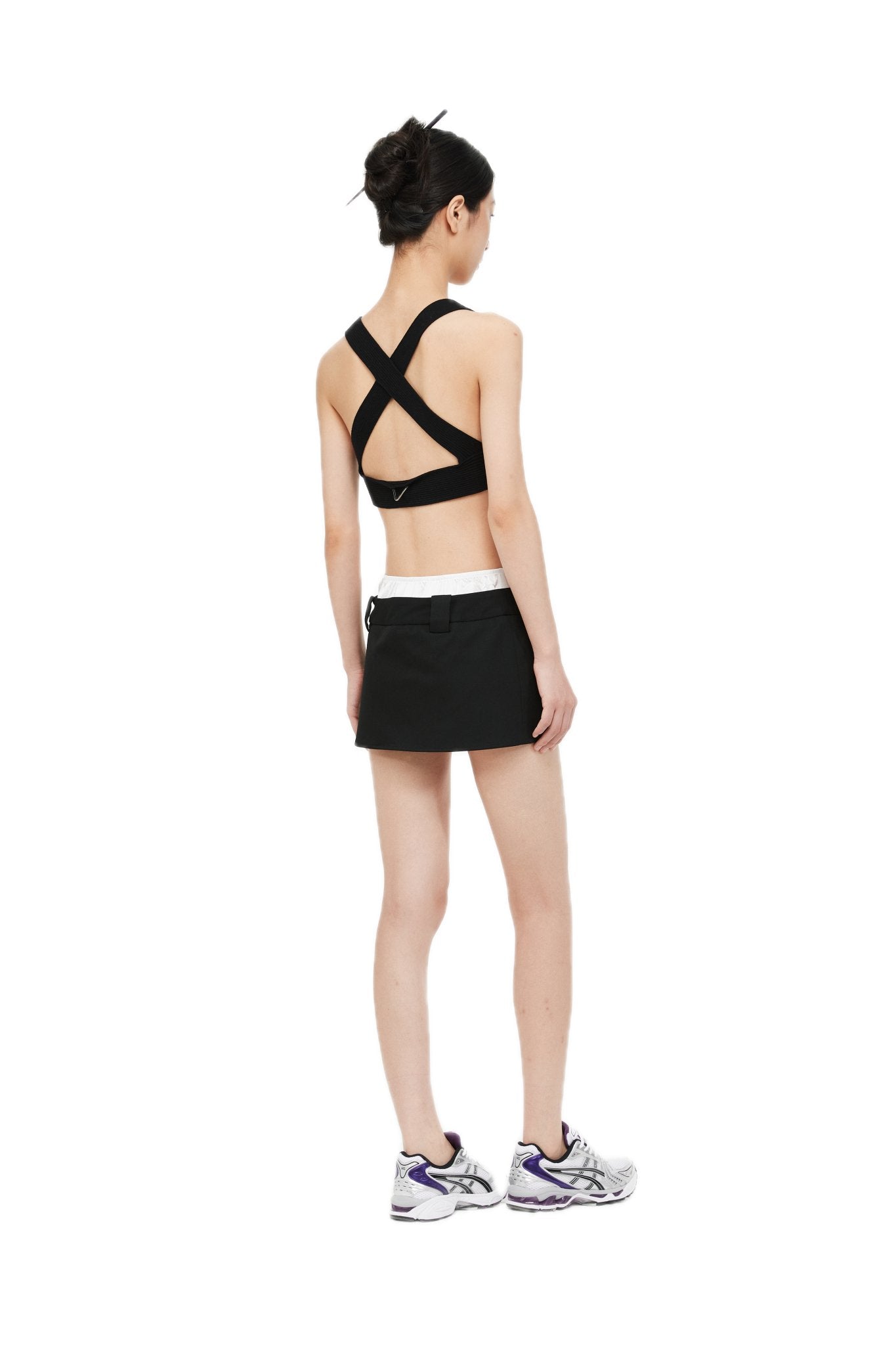 UNAWARES Black Customized Brand Logo Contrast Double Waistband Mini Skirt | MADA IN CHINA