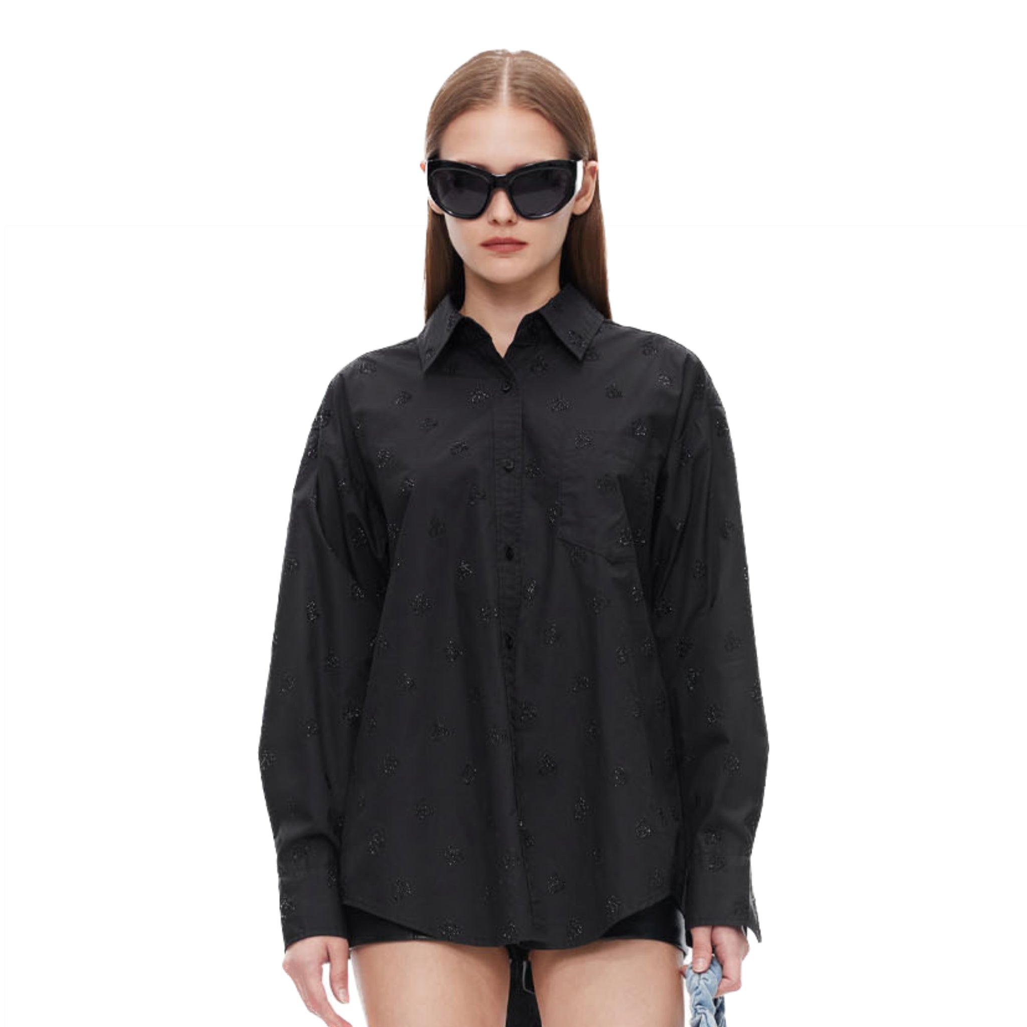 ANN ANDELMAN Black Diamante Embellished Shirt | MADA IN CHINA