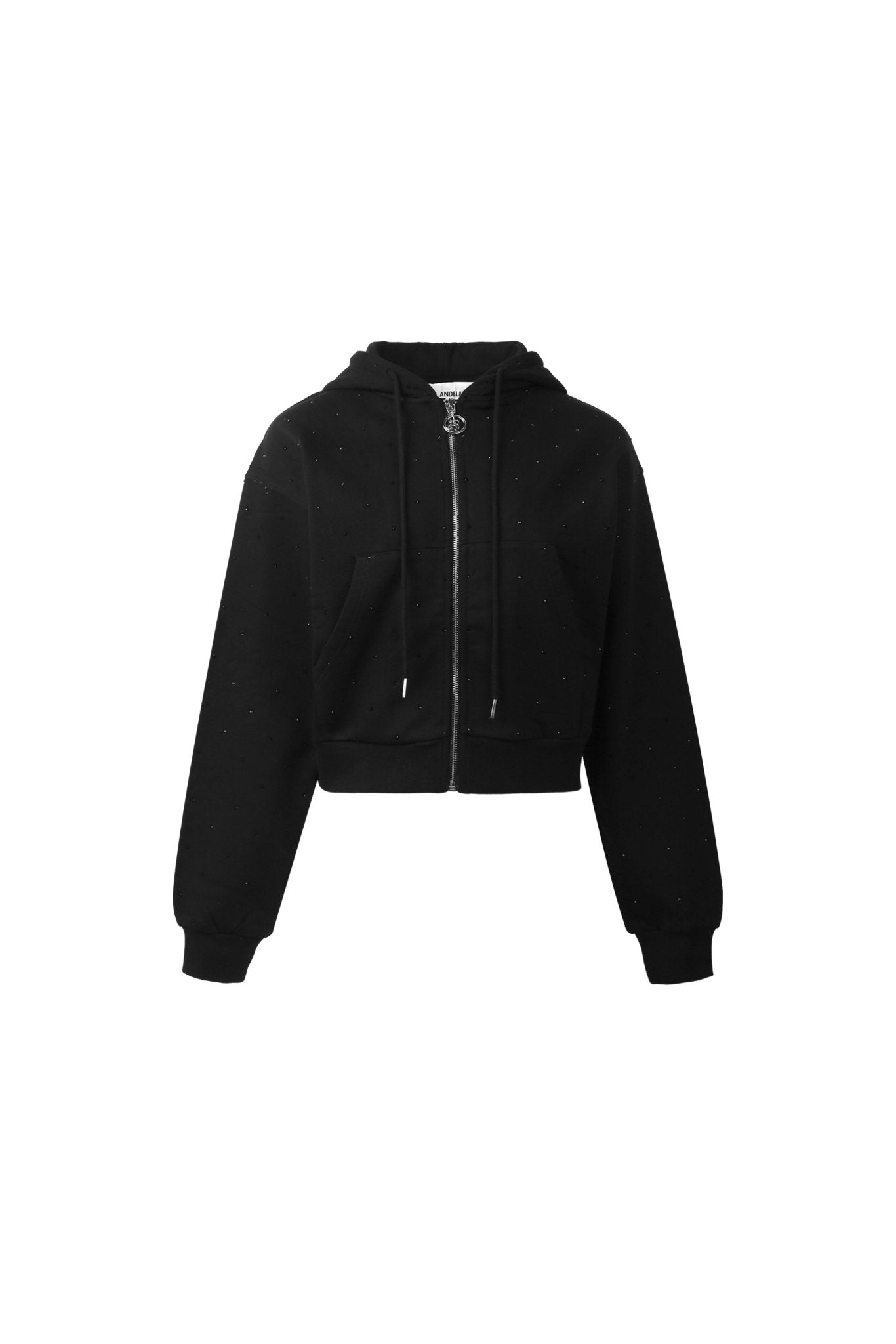 ANN ANDELMAN Black Diamante Embellished Zipper Hoodie | MADA IN CHINA